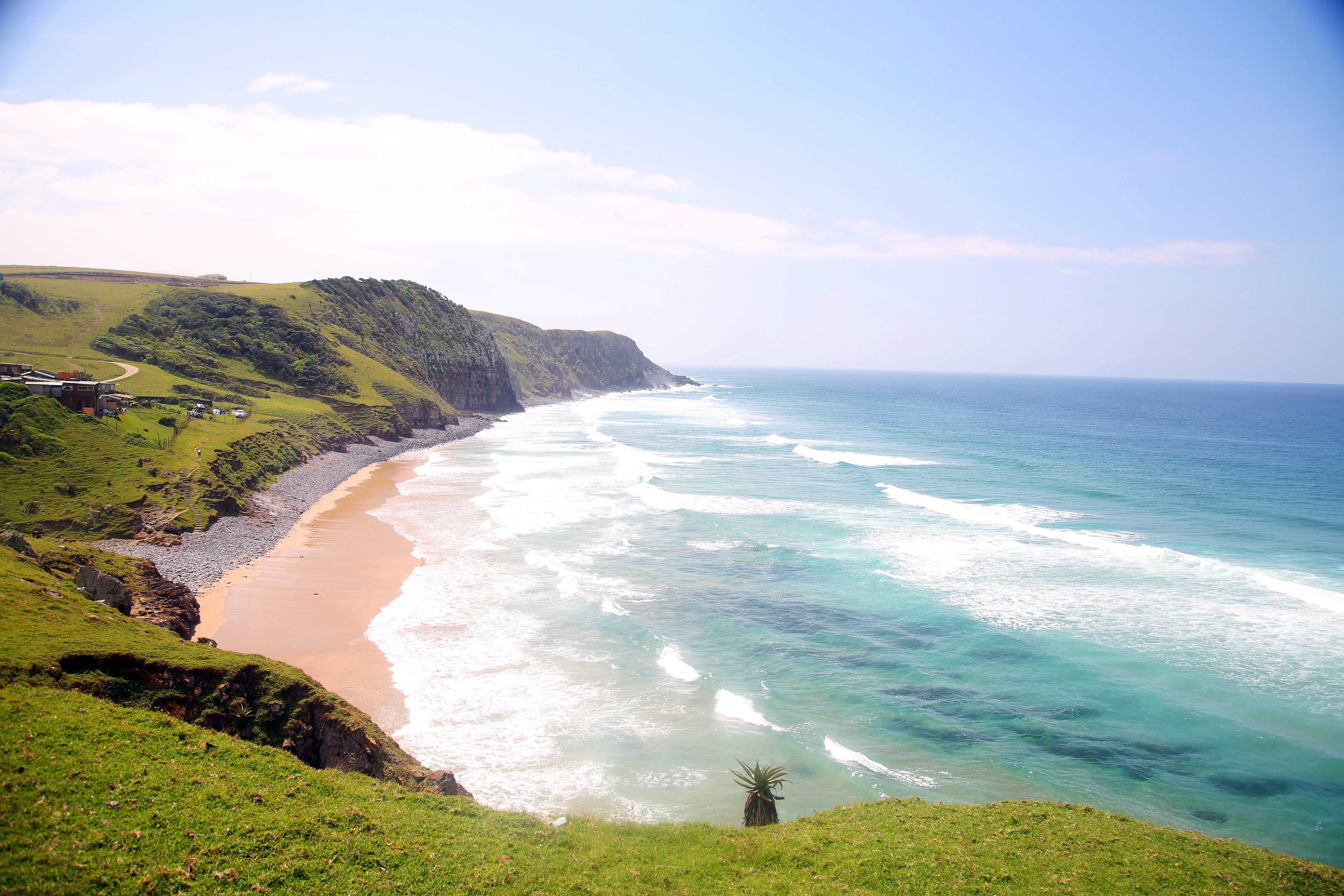 coffee bay, idyllic, nature, horizon, 5K, sport, palm tree, south africa, horizon over water, wave, grass, motion, sun, outdoors, eastern cape, sea, sky, HD Wallpaper