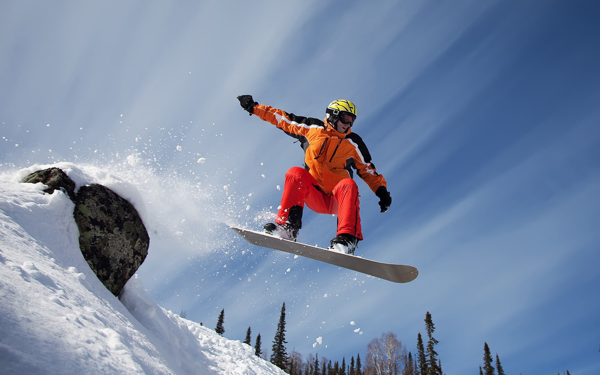 snowboard, tree, snowboarder, mountain, dude, snow, 1080P, extreme, HD Wallpaper