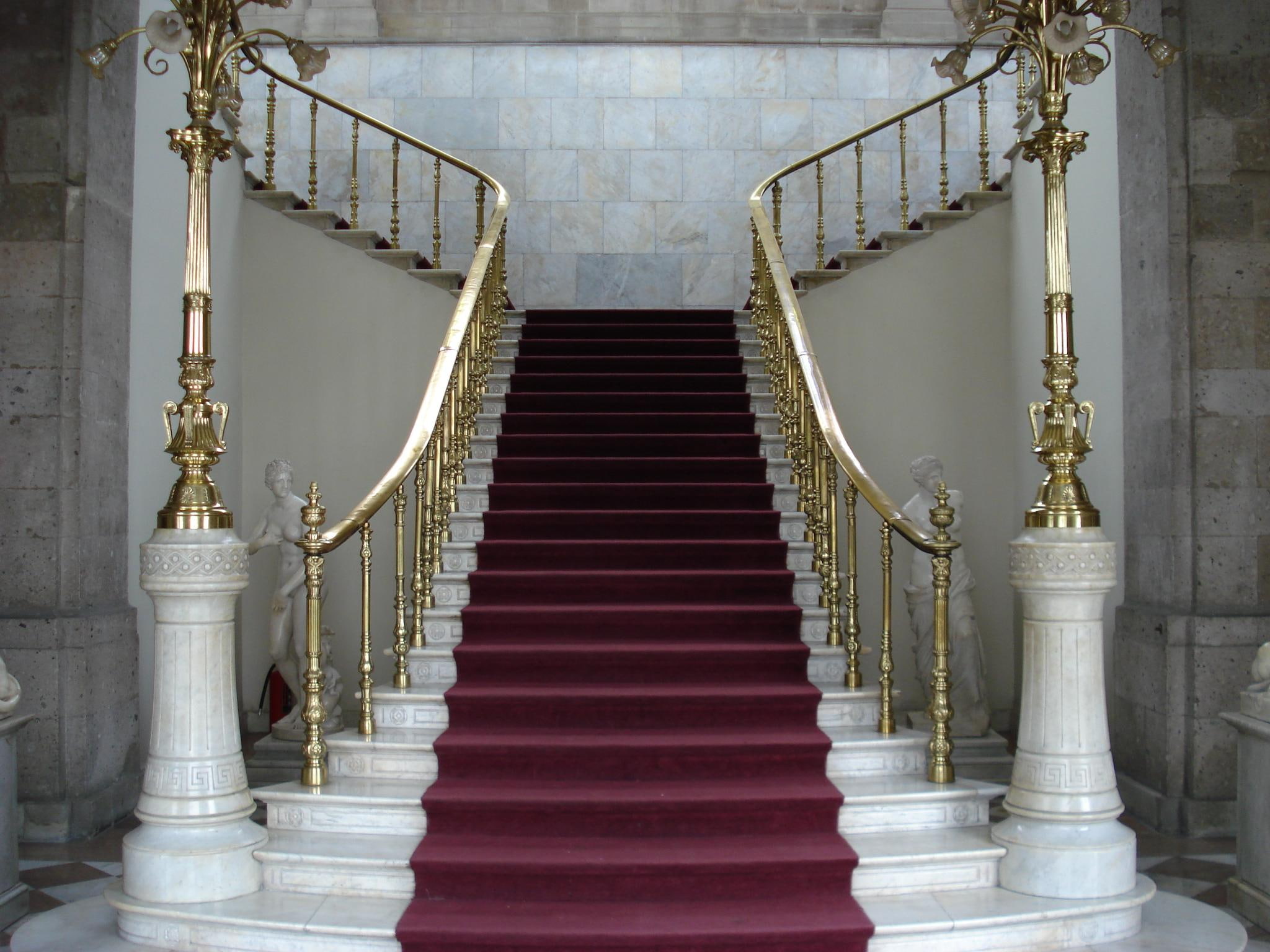 palace, animals, elegant, house, 1080P, stairs, classic, style, beautiful, marble, white, gorl, HD Wallpaper