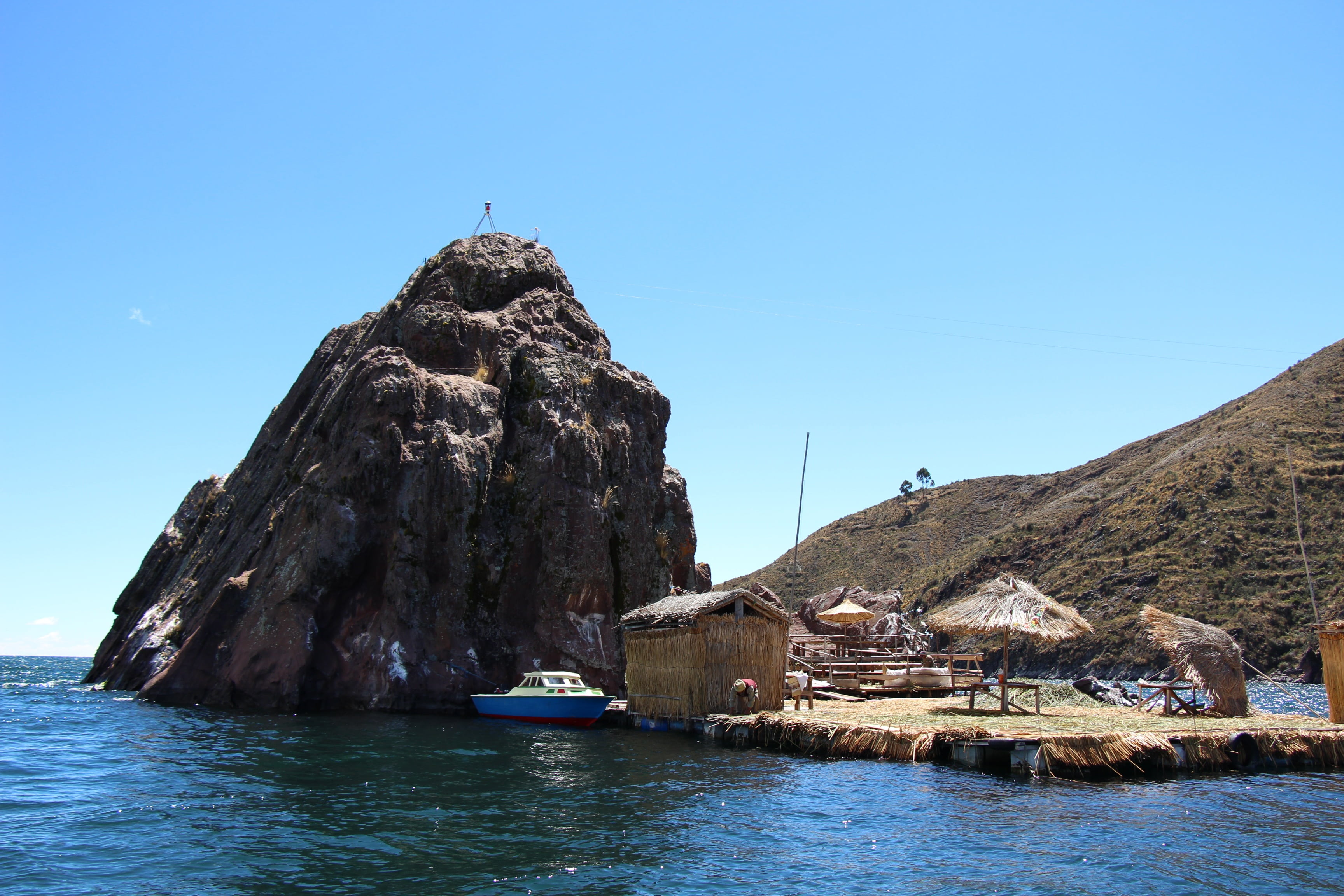 sky, solid, rock - object, water, day, built structure, no people, lake titicaca, lake, rock, mountain, beauty in nature, travel destinations, 2K, clear sky, HD Wallpaper
