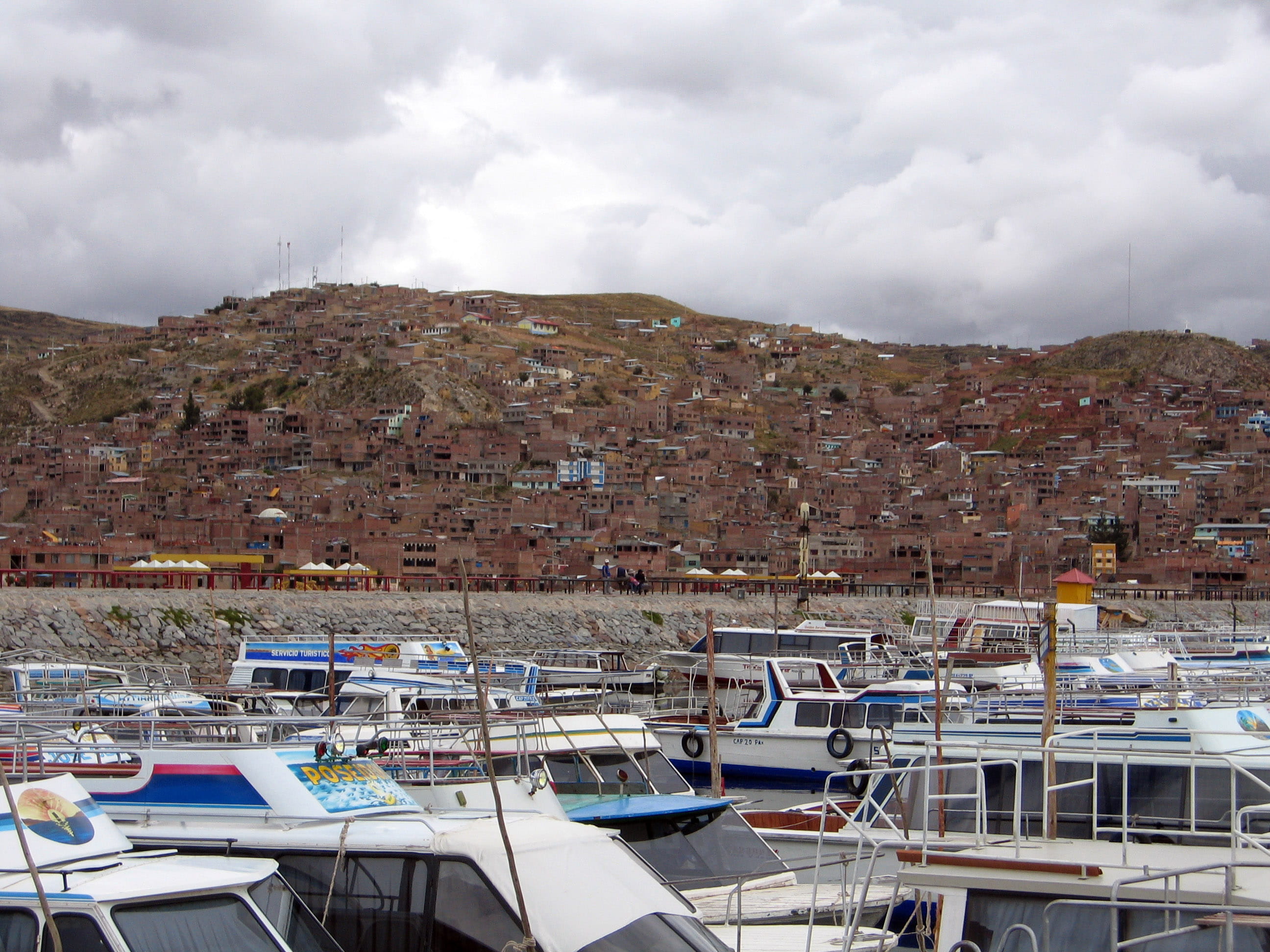 sky, lake, town, building exterior, lake titcaca, mode of transportation, water, sea, Lake Titicaca, cloud - sky, building, travel, sailboat, outdoors, HD Wallpaper