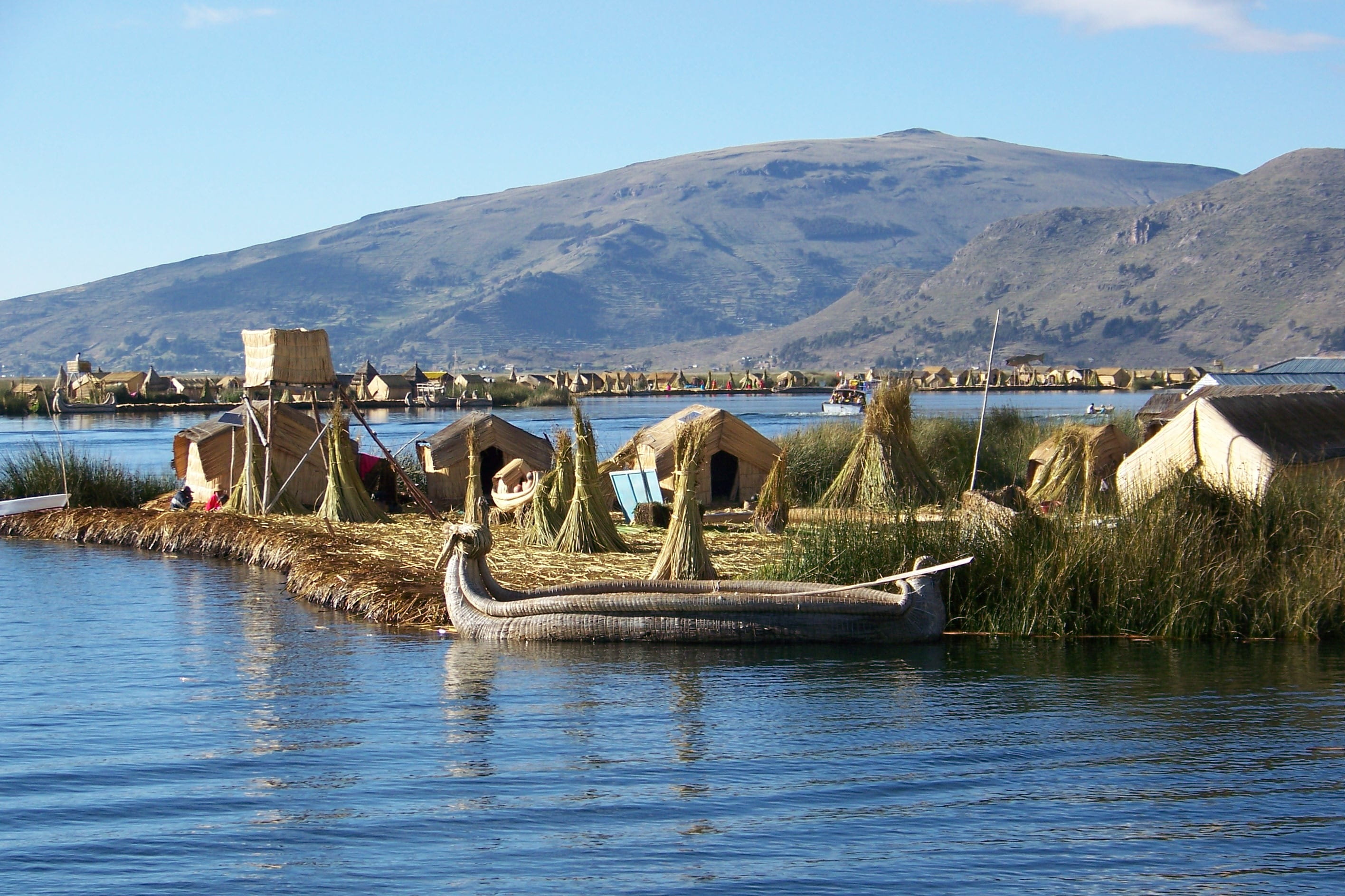 scenic, water, Titicaca, island, andy, Island, outdoors, mode of transportation, boat, architecture, Lake, scenics - nature, environment, mountain, transportation, HD Wallpaper
