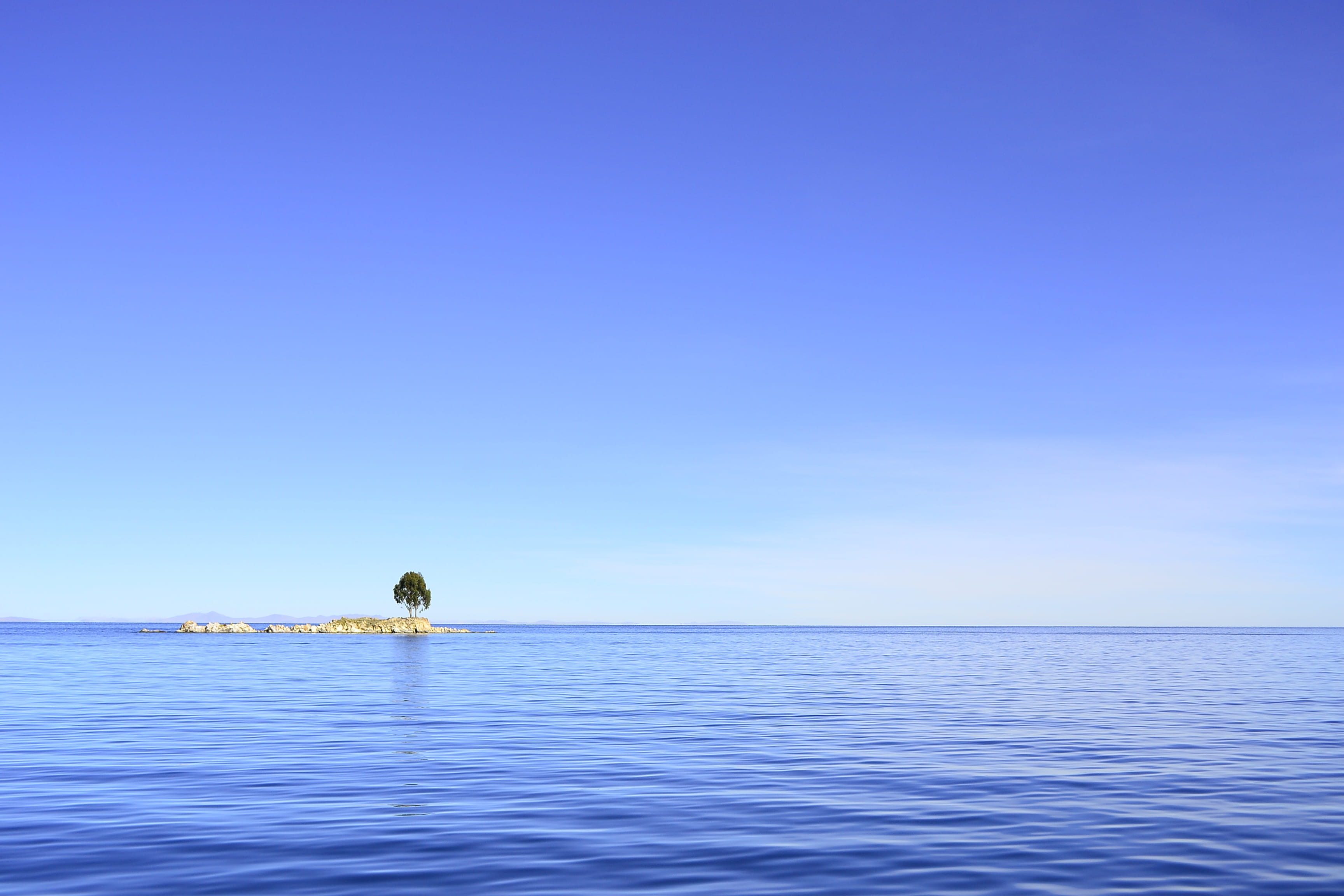 copy space, sky, tree, horizon, blue, lake titicaca, day, nature, beauty in nature, lake, men, clear sky, outdoors, tranquility, scenics - nature, alone, HD Wallpaper