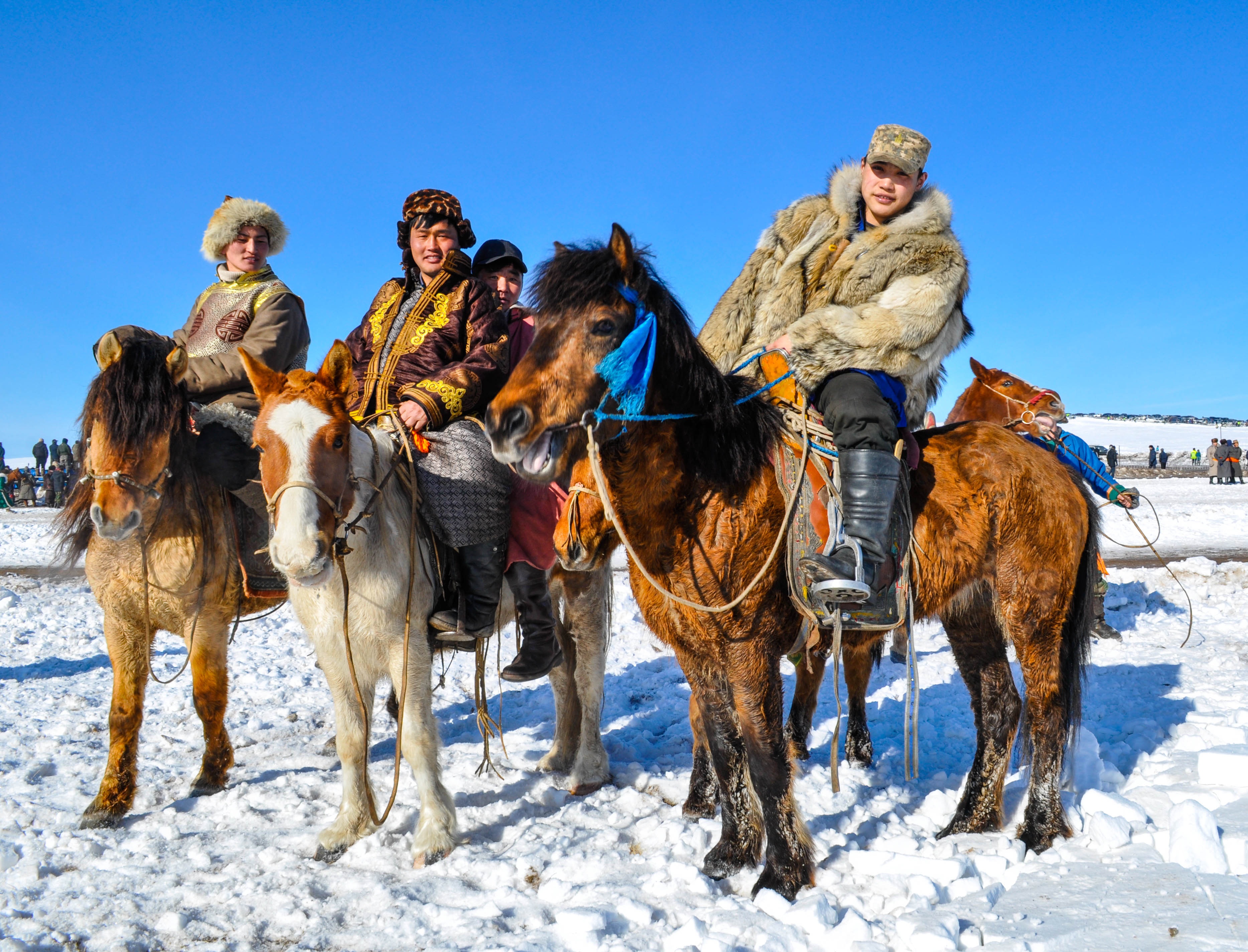 people, asian, 2K, cold temperature, mature men, sky, horsemen, mammal, animal, tradition, real people, mongolia, outdoors, rider, vertebrate, portrait, HD Wallpaper