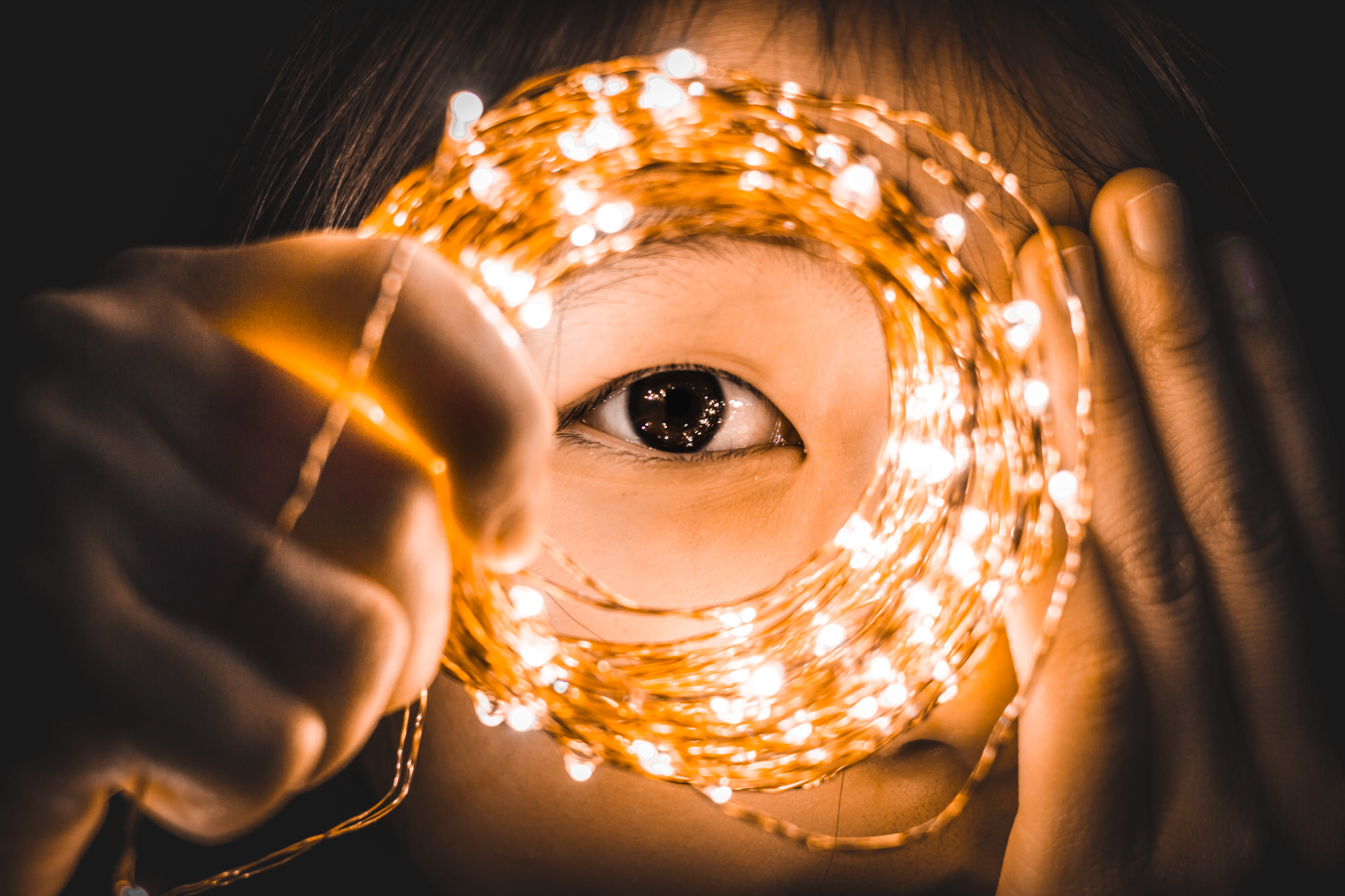 portrait, holding, headshot, one, beauty, lights, indoors, girl, body part, looking at camera, women, light, yellow, adult, young adult, 5K, human face, HD Wallpaper