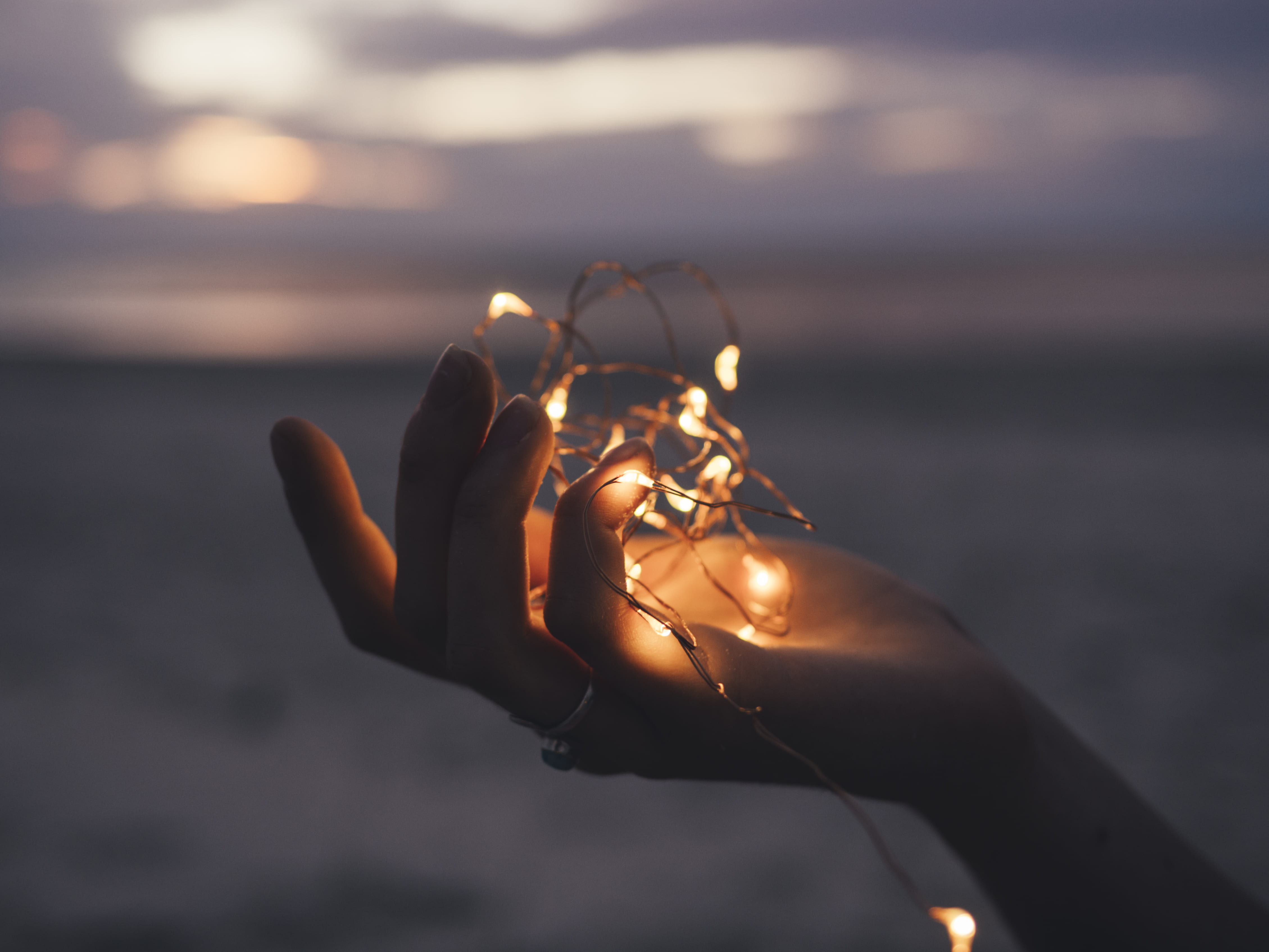 string, sunset, sunlight, photography, lighted, yellow, human hand, unrecognizable person, s, finger, one person, light, focus, sea, human limb, dark, selective, HD Wallpaper