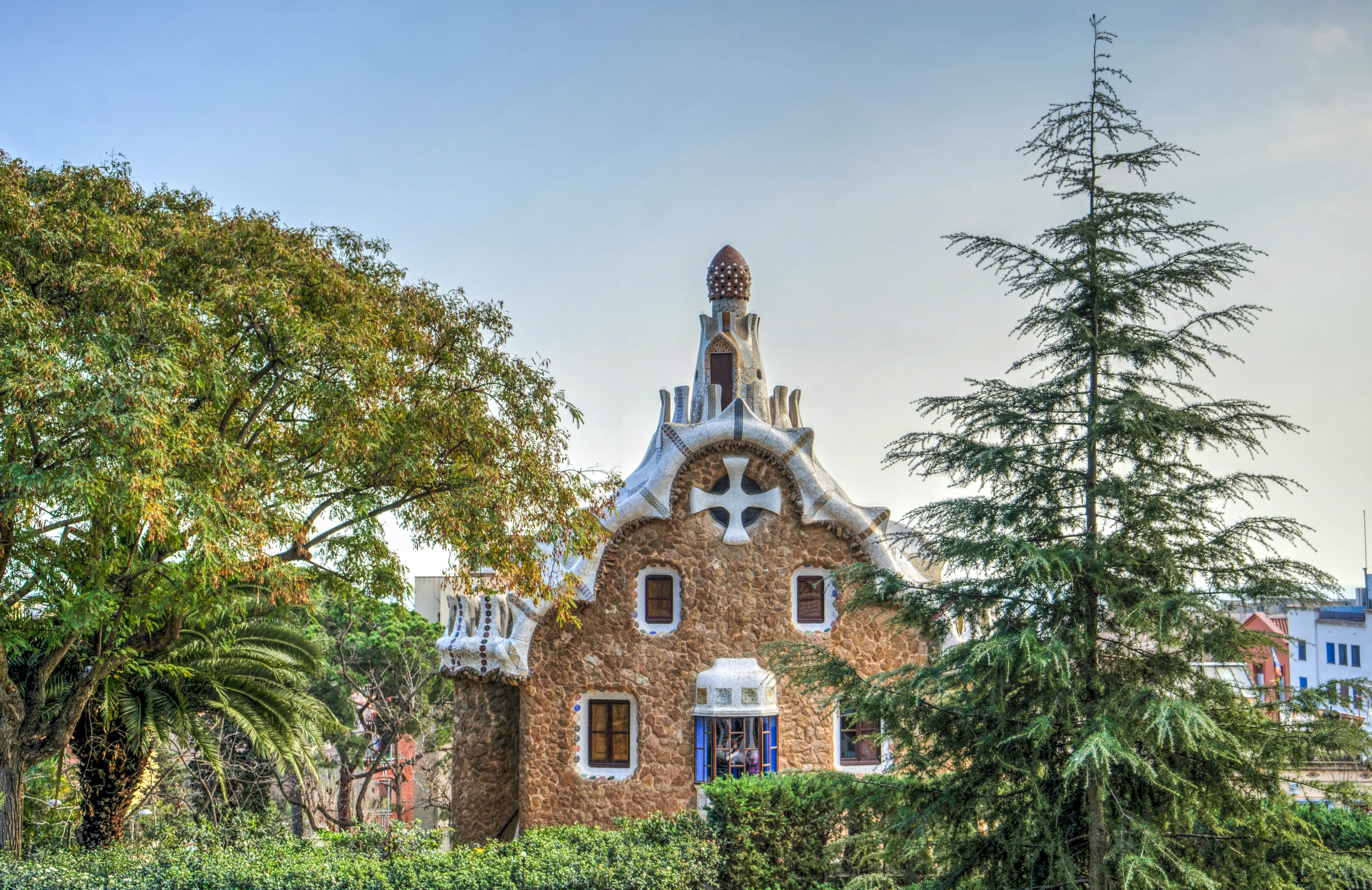 sky, place of worship, ceramic, growth, built structure, the past, gaudi, colorful, landmark, catalonia, houses, famous, park-guell, religion, spirituality, HD Wallpaper