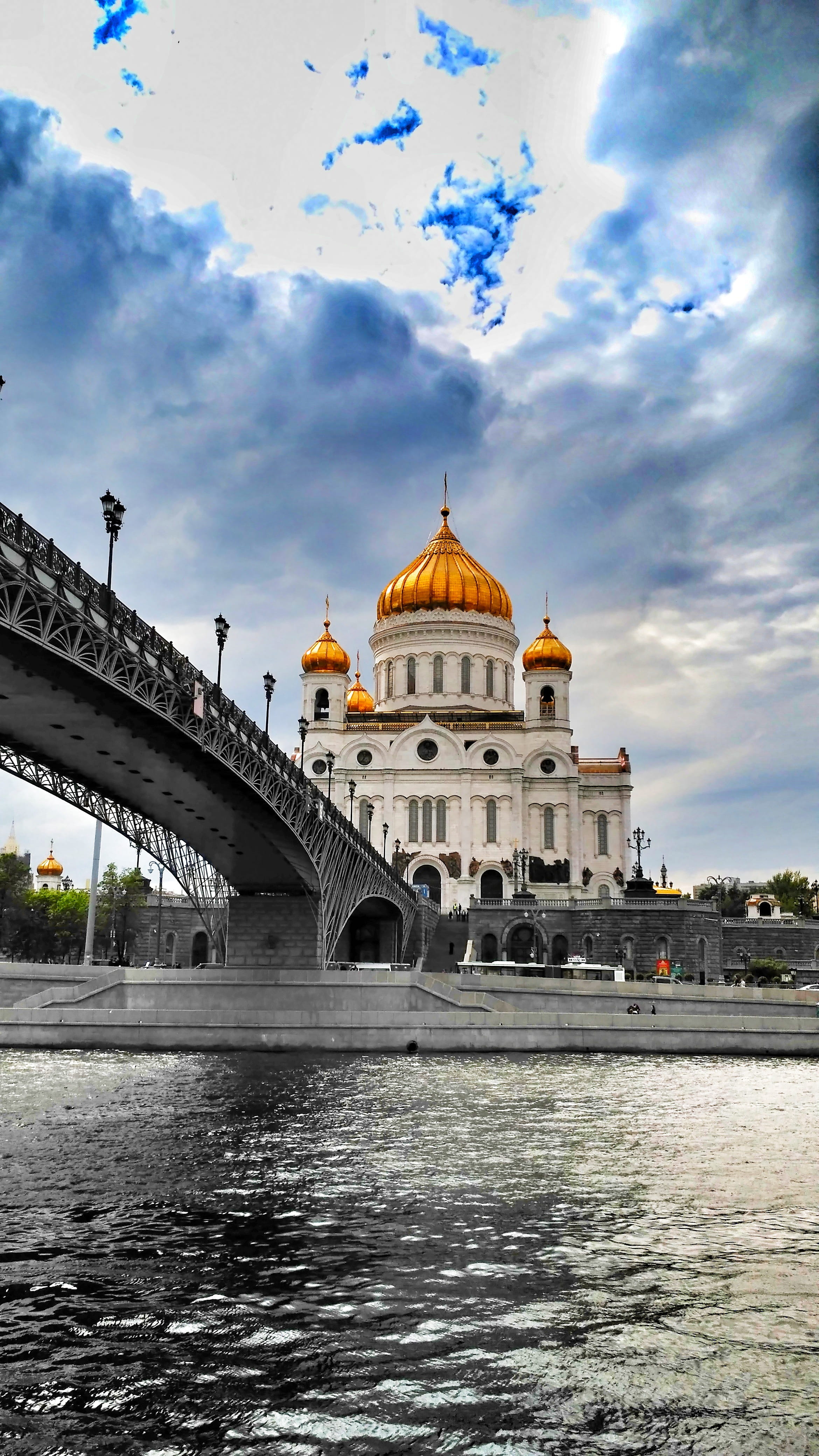 waterfront, the orthodox church, orthodoxy, river, city, cloud - sky, Cathedral, sky, no people, connection, savior, 4K, tourism, beautiful temples, building exterior, Phone HD Wallpaper
