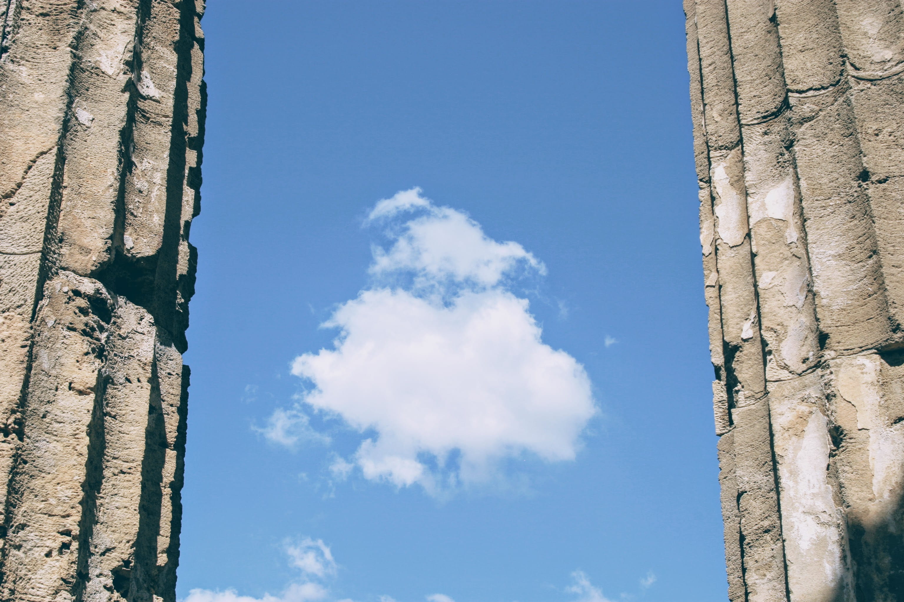 built structure, alone, clouds, travel, blue, cloud - sky, sunlight, carved, nature, sicily, selinunte archaeological park, no people, building, architectural column, HD Wallpaper