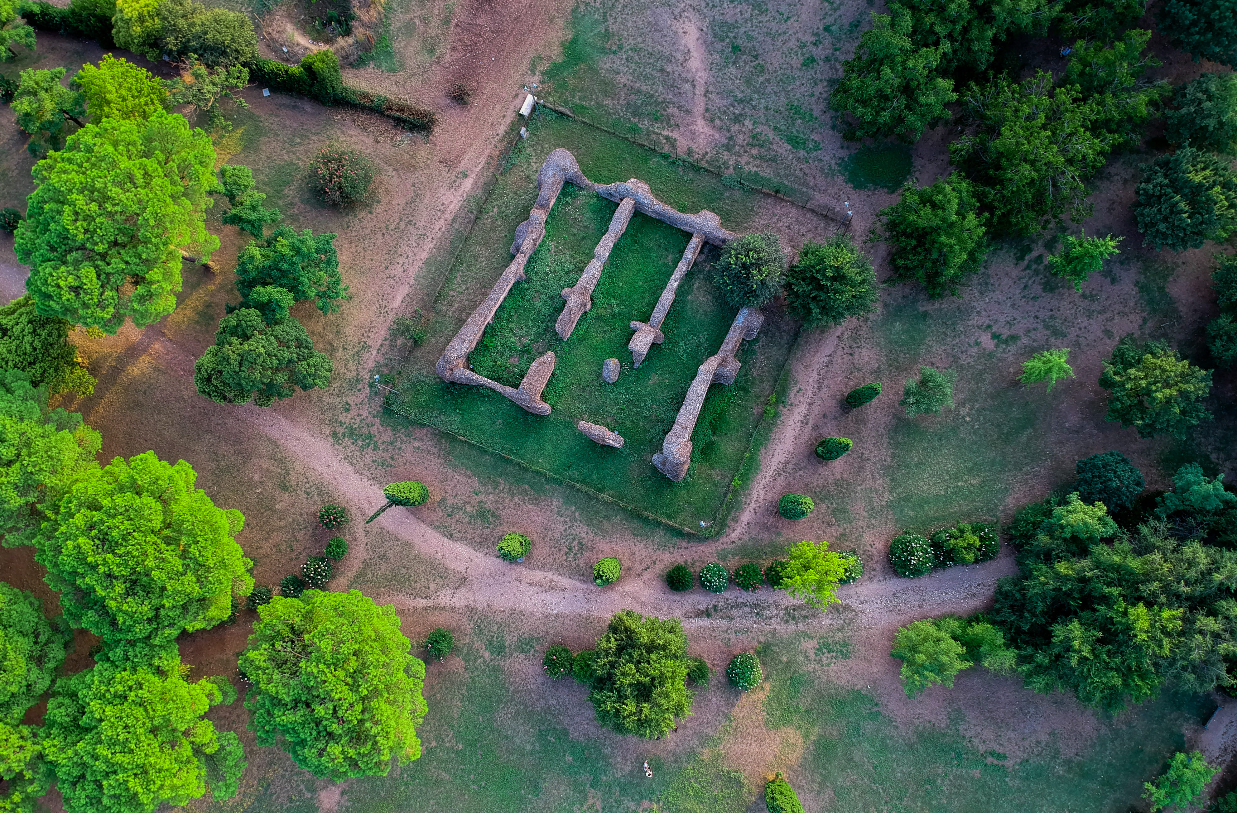 drone, sightseeing, trees, view, dji, green, open, foliage, architecture, villa gordiani, growth, romans, 4K, town, hedge, empire, tranquility, day, garden, HD Wallpaper