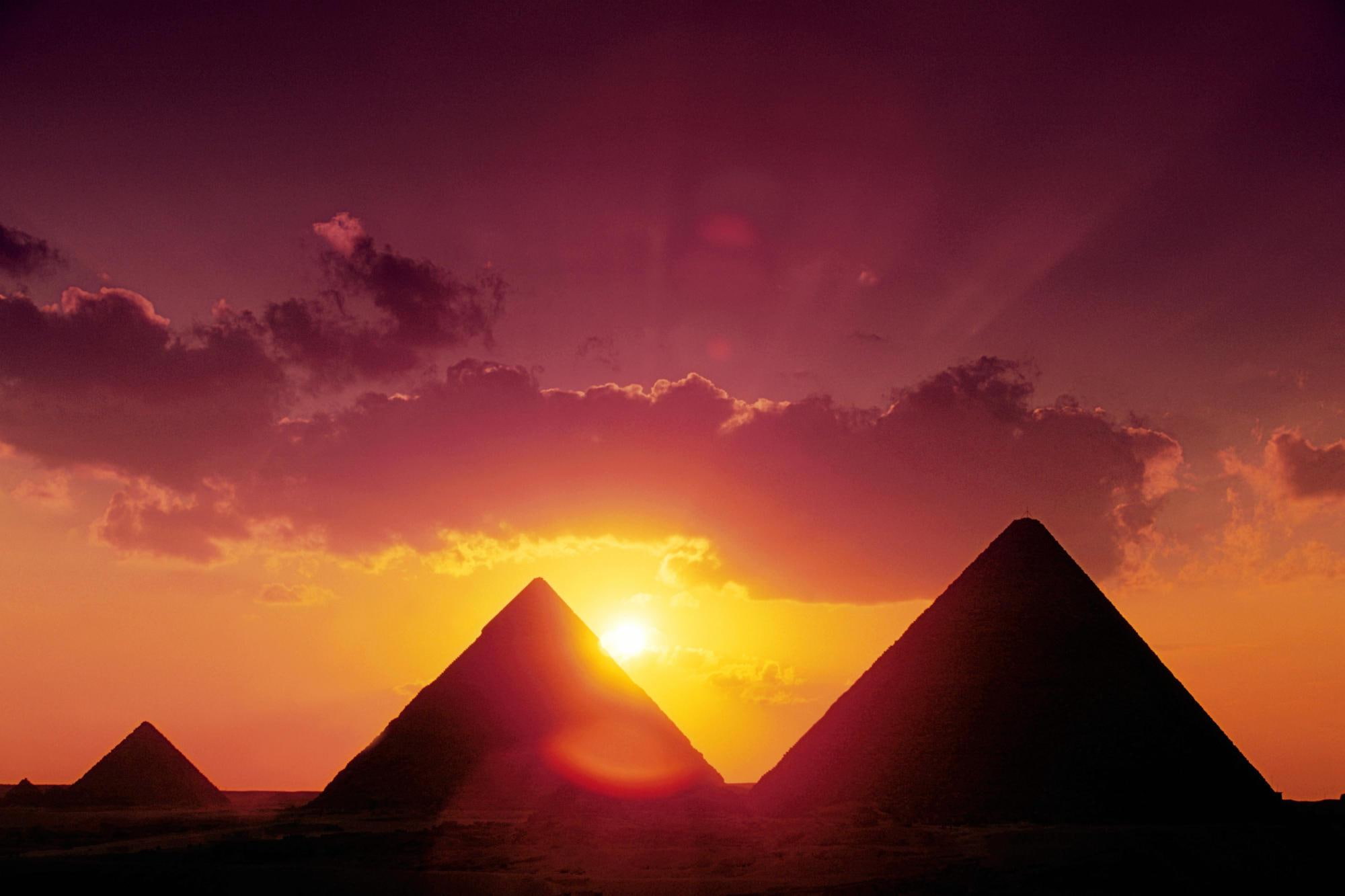 pyramid, giza, 1080P, 3d and abstract, sunset, HD Wallpaper