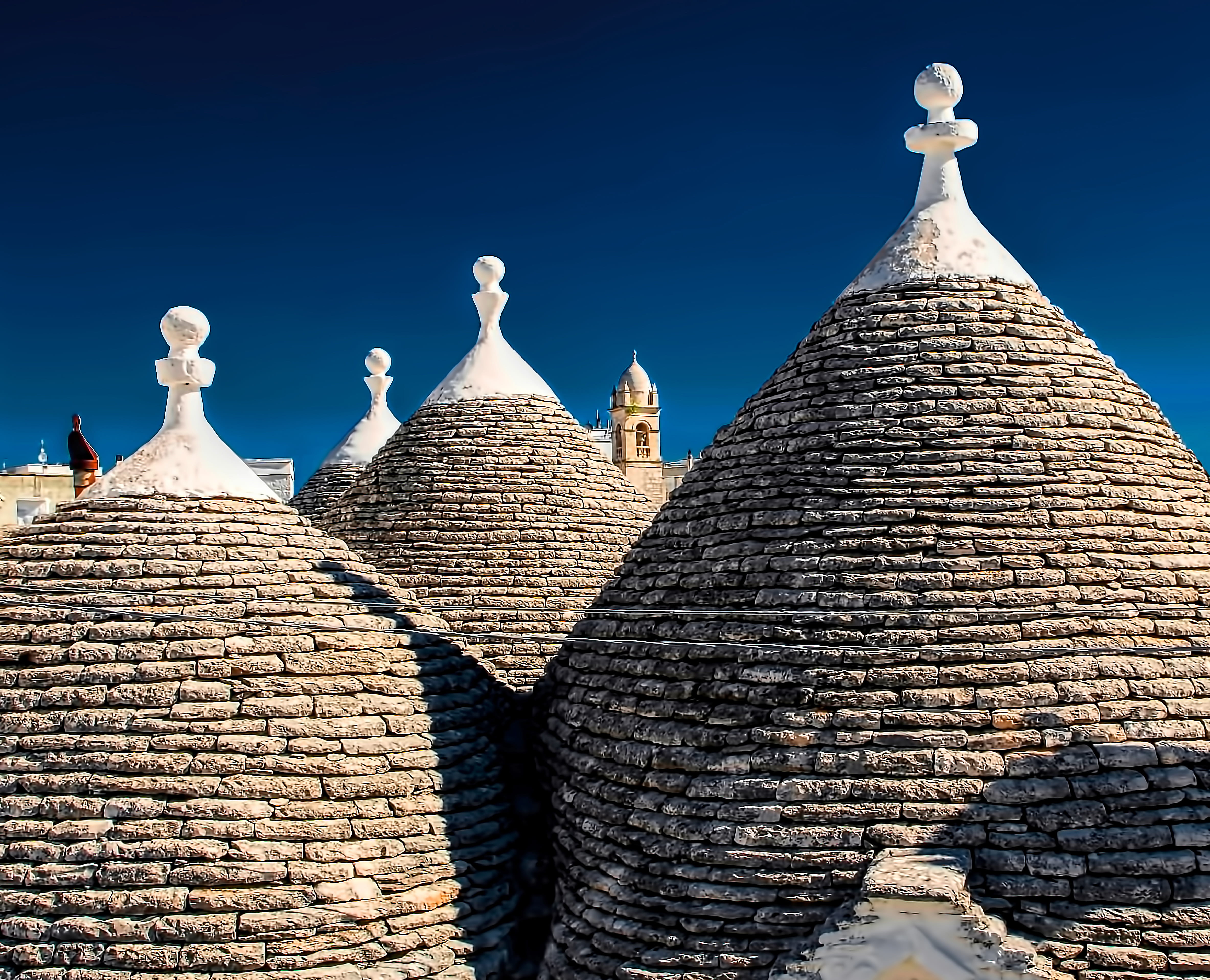nature, unesco, 4K, conical, itria, masonry, building exterior, low angle view, blue, cone, clear sky, place of worship, bari, italia, city, mortar, trulli, HD Wallpaper