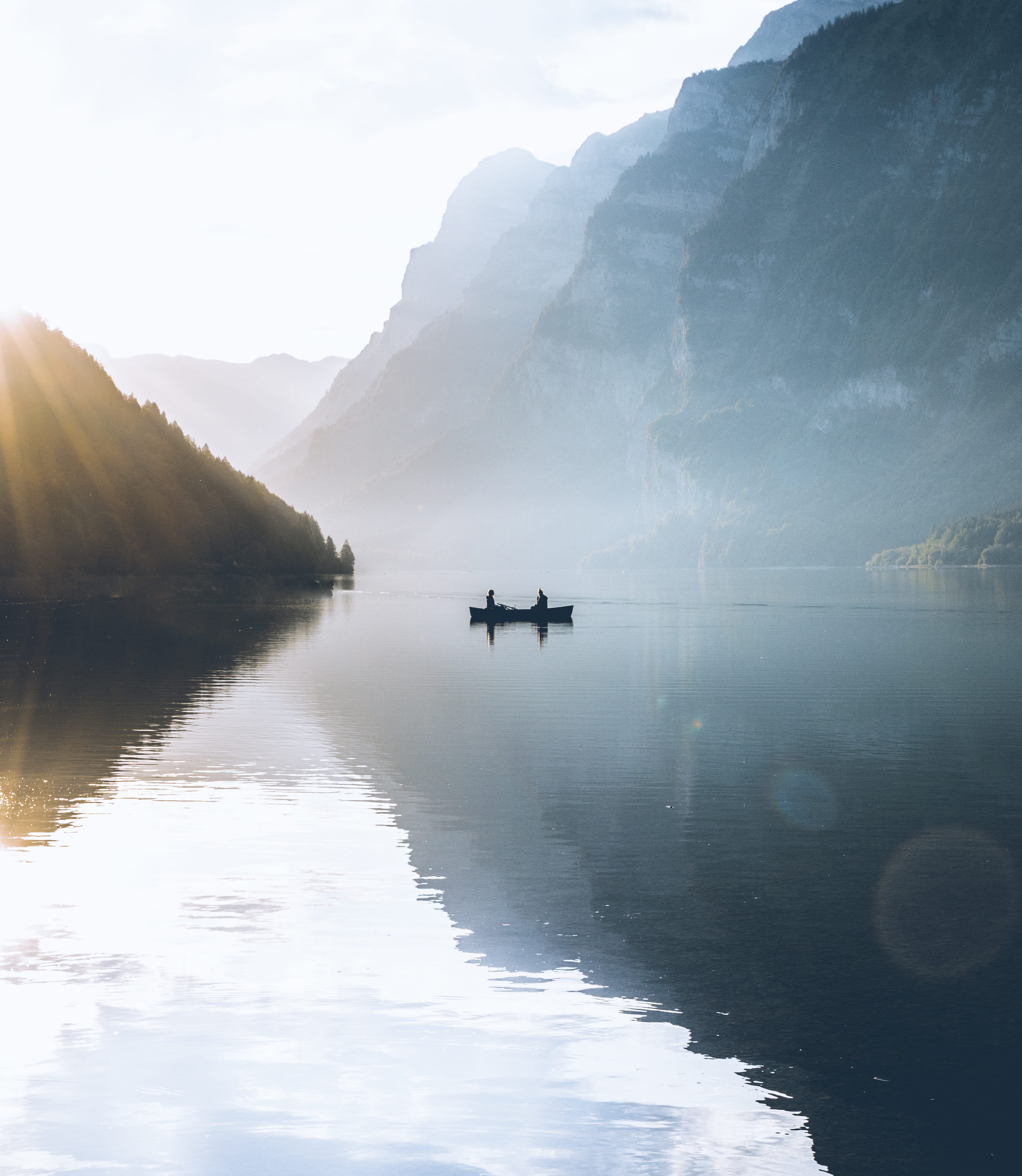 scenics - nature, beautiful, autumn, non-urban scene, rock, nature, fog, silhouette, winter, wonderful, 2K, swim, summer, boat, reflection, awesome, water, Phone HD Wallpaper