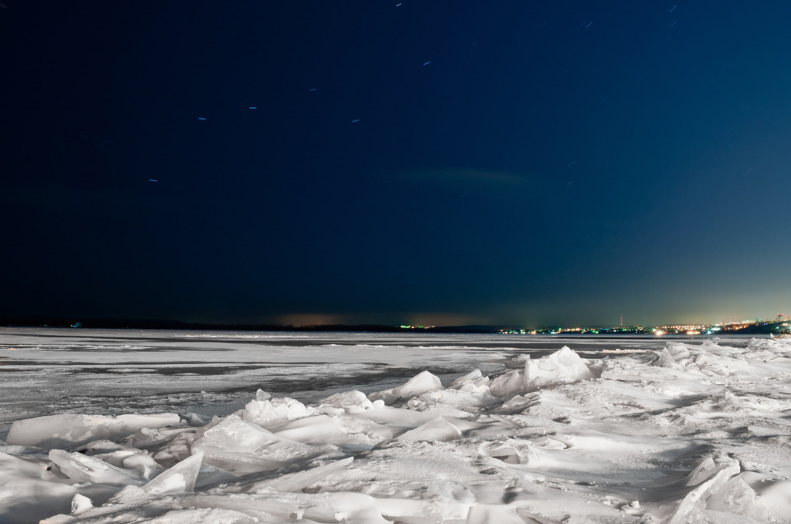 Samara, stars, the sky, Volga, 2K, winter, ice, The Big Dipper, HD Wallpaper