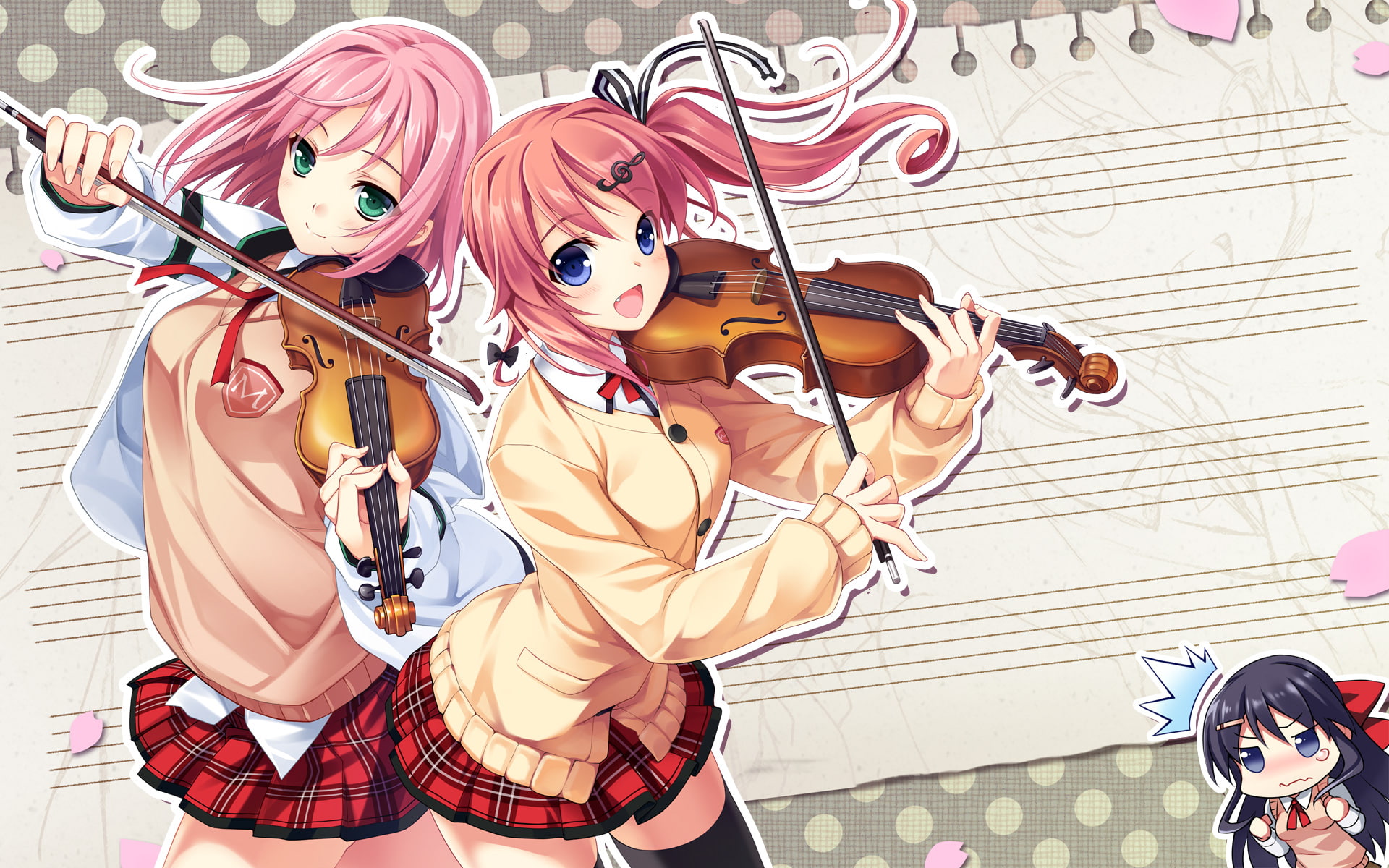 thighhighs, instrument, sakura, riv, gentei, poco, nonomiya, shunki, violin, natsume, ninomae, 1080P, yuki, seifuku, HD Wallpaper