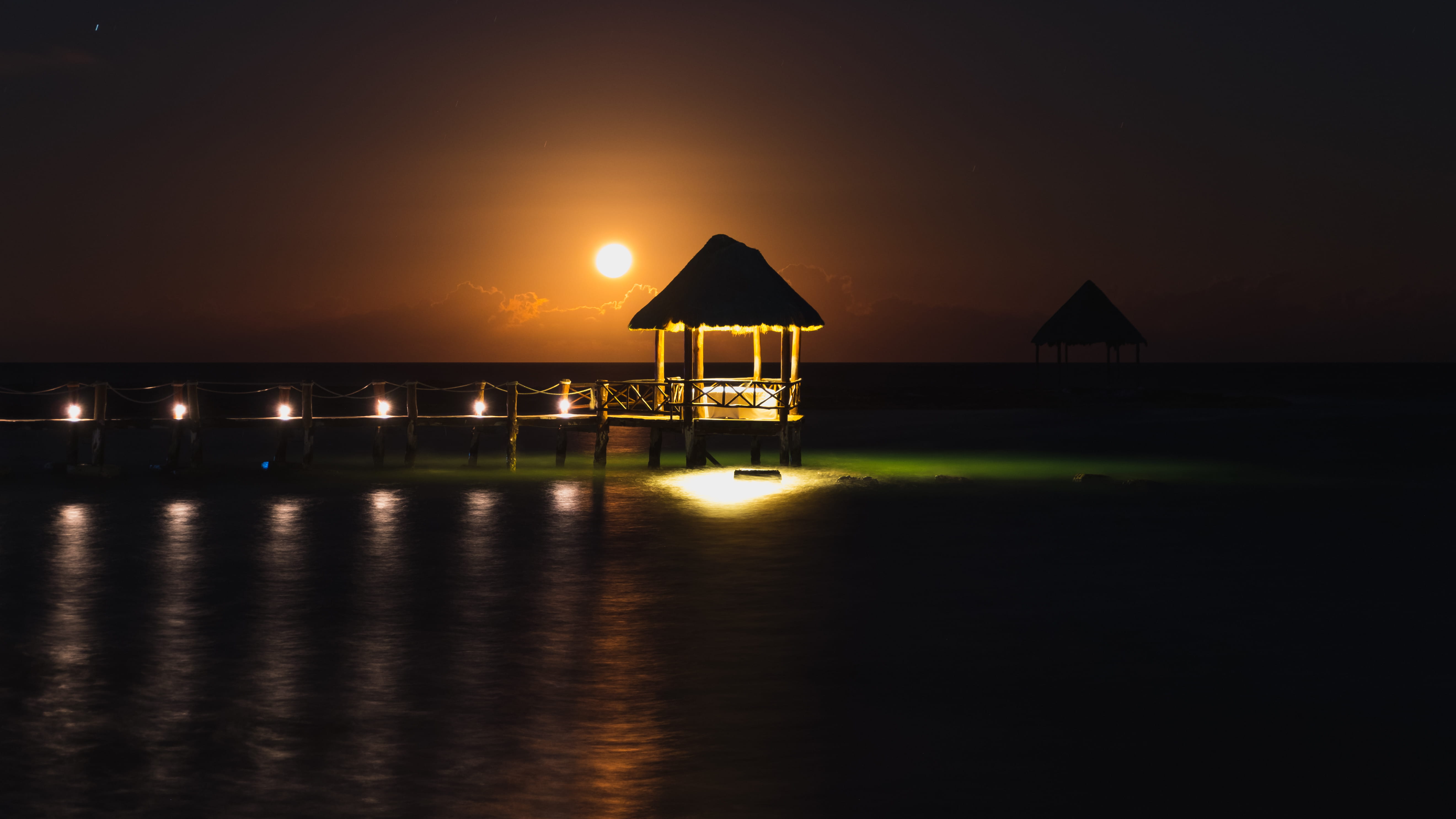 reflection, warm, no people, caribbean, sunset, scenics - nature, lighting equipment, horizon, architecture, longexposure, dark, long exposure, nightsky, HD Wallpaper