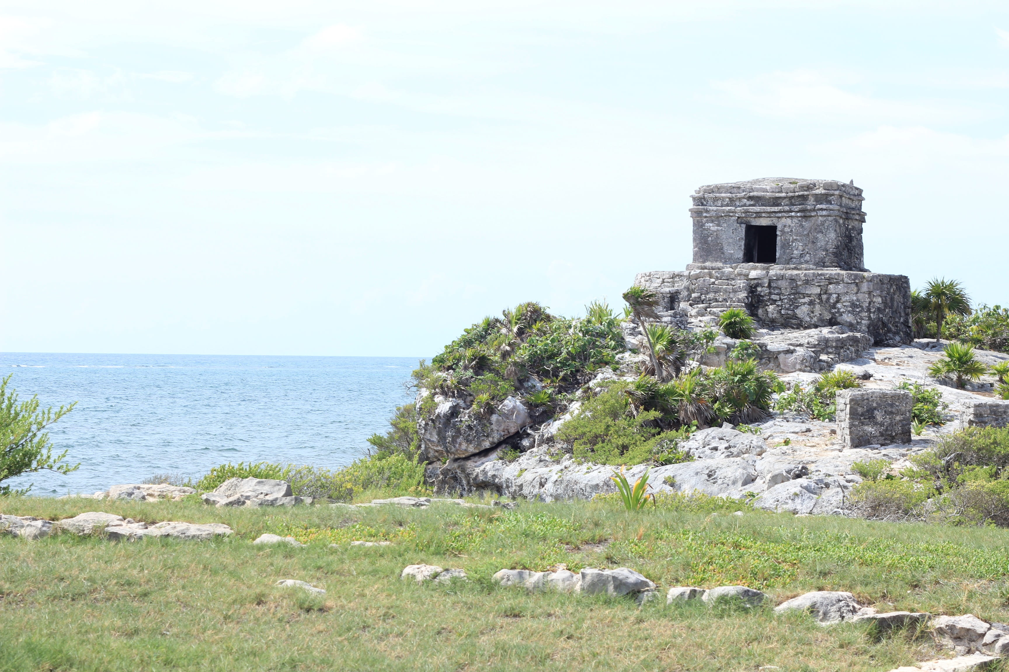 near, cancun, outdoors, nature, solid, ruined, beach, daytime, ancient civilization, no people, beautiful, riviera maya, horizon over water, water, caribbean, HD Wallpaper