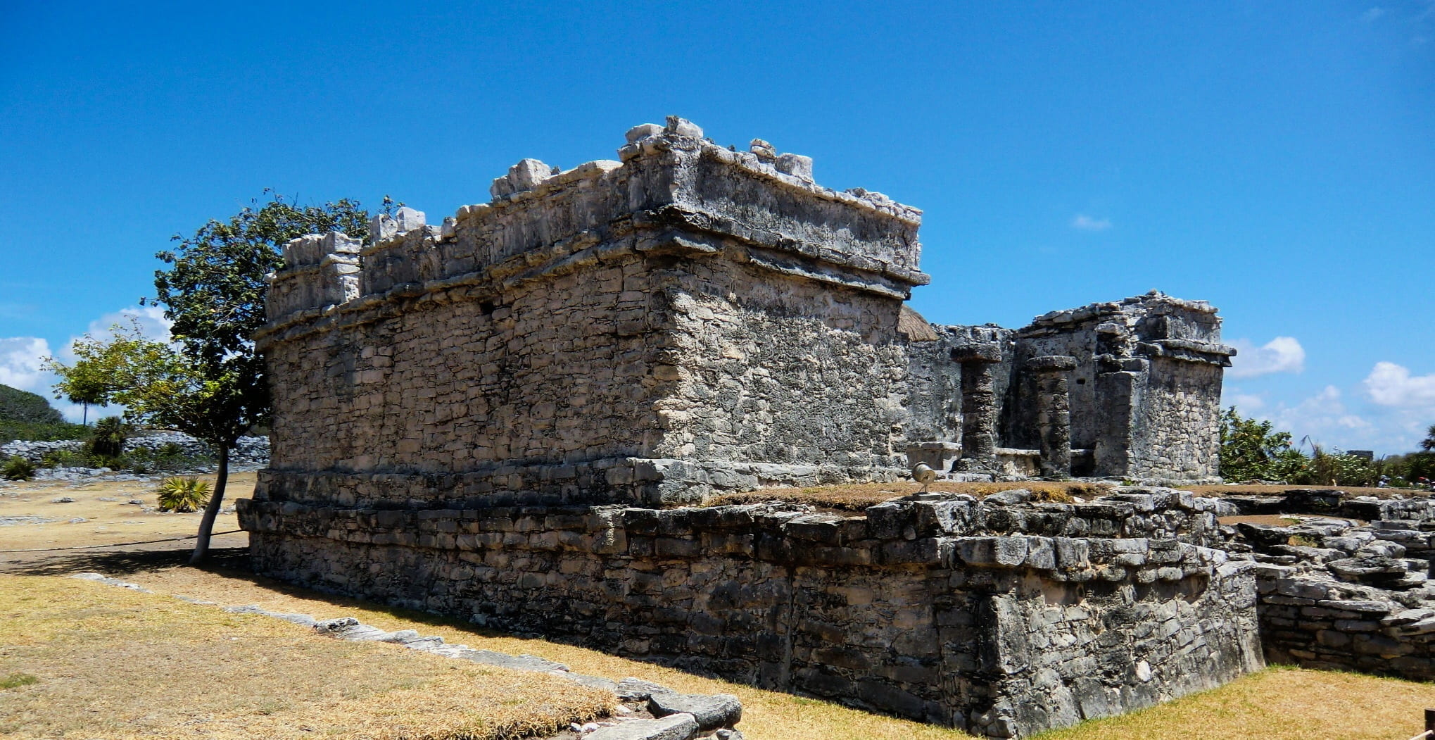 stone wall, yucatan, travel, travel destinations, blue, nature, concrete, outdoors, structure, 1080P, ruins, archaeology, tulum, fort, architecture, caribbean, HD Wallpaper