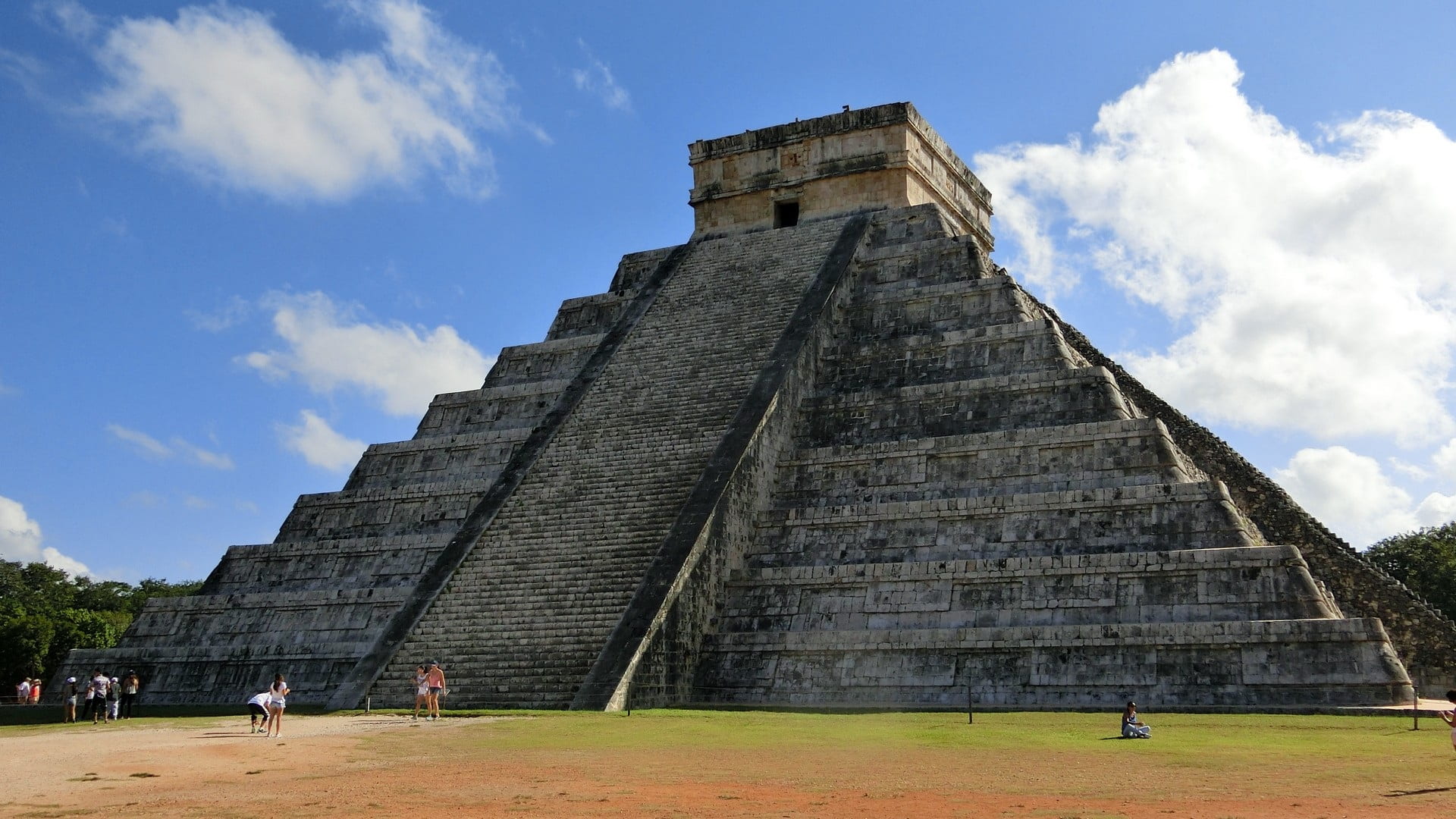 ancient civilization, temple, civilization, mexico, concrete, outdoors, cloud - sky, archaeology, pyramid, built structure, group of people, architecture, HD Wallpaper