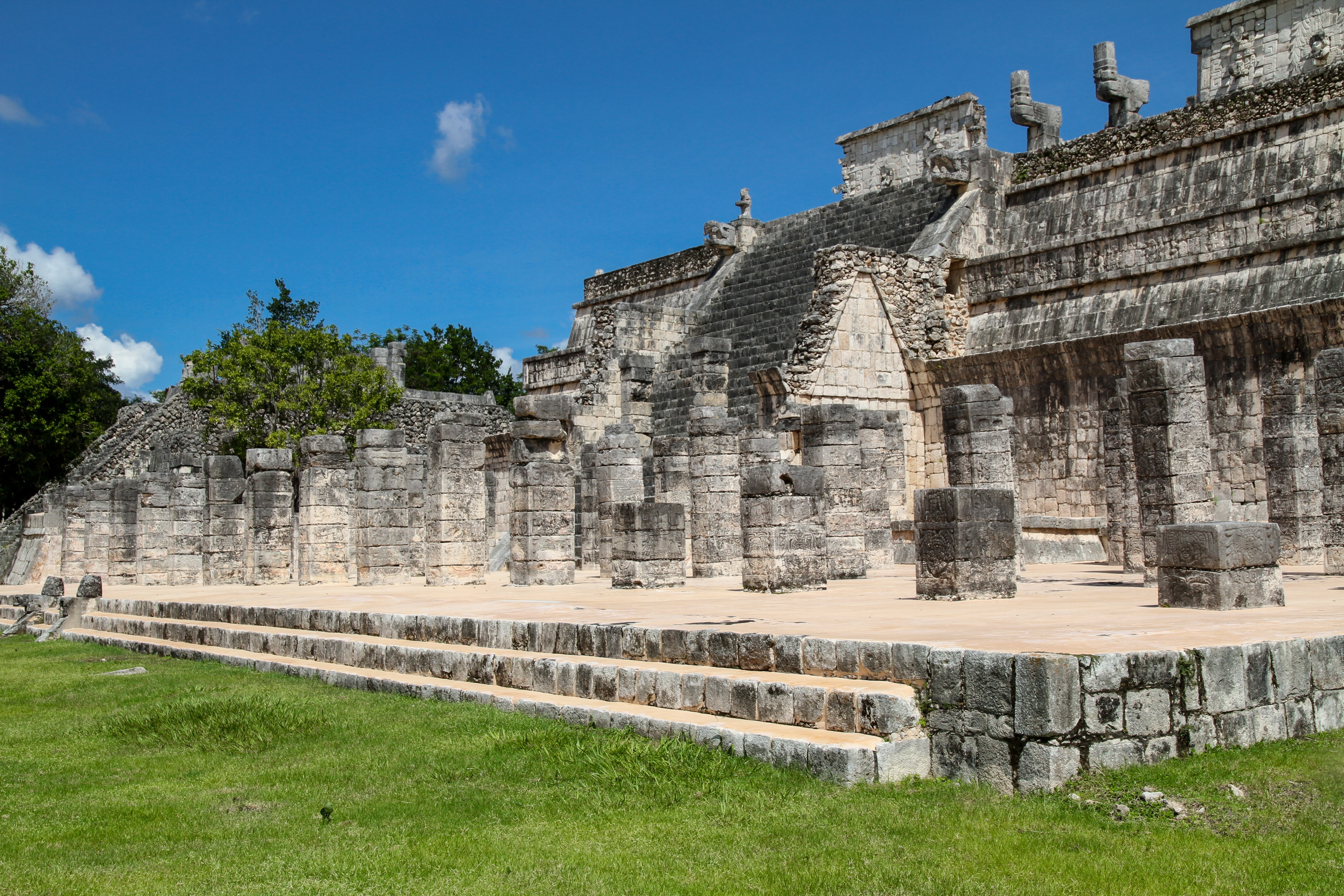 5K, tree, monument, monuments, blue, the mayans, ancient, history, chichen itza, outdoors, nature, temple, the aztecs, architecture, brick, ancient times, HD Wallpaper