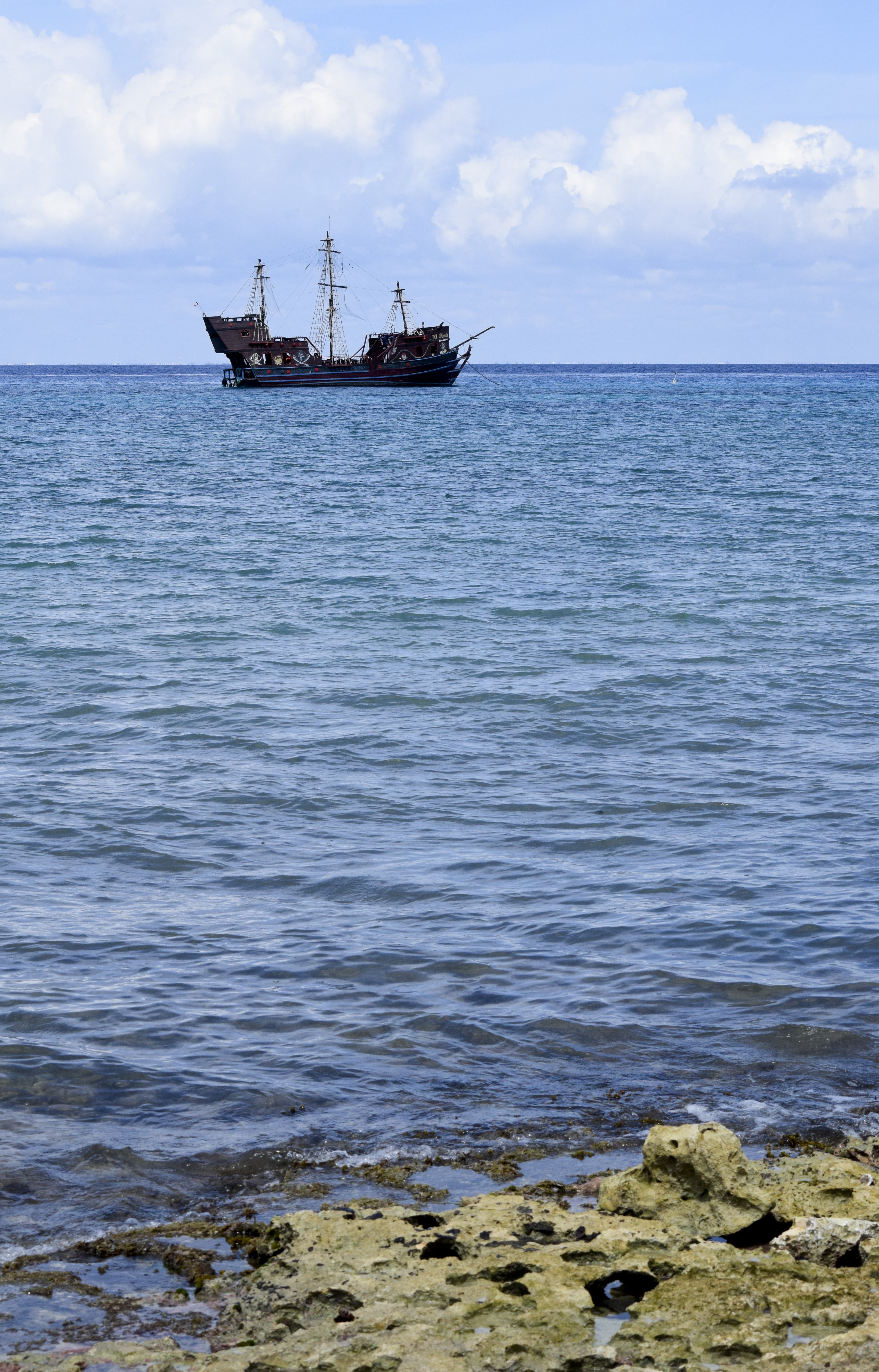 nautical vessel, ship, pirate, tourist, cozumel, sand, nature, caribbean, rock, sea, scenics - nature, mode of transportation, 5K, vacation, tropical, Phone HD Wallpaper