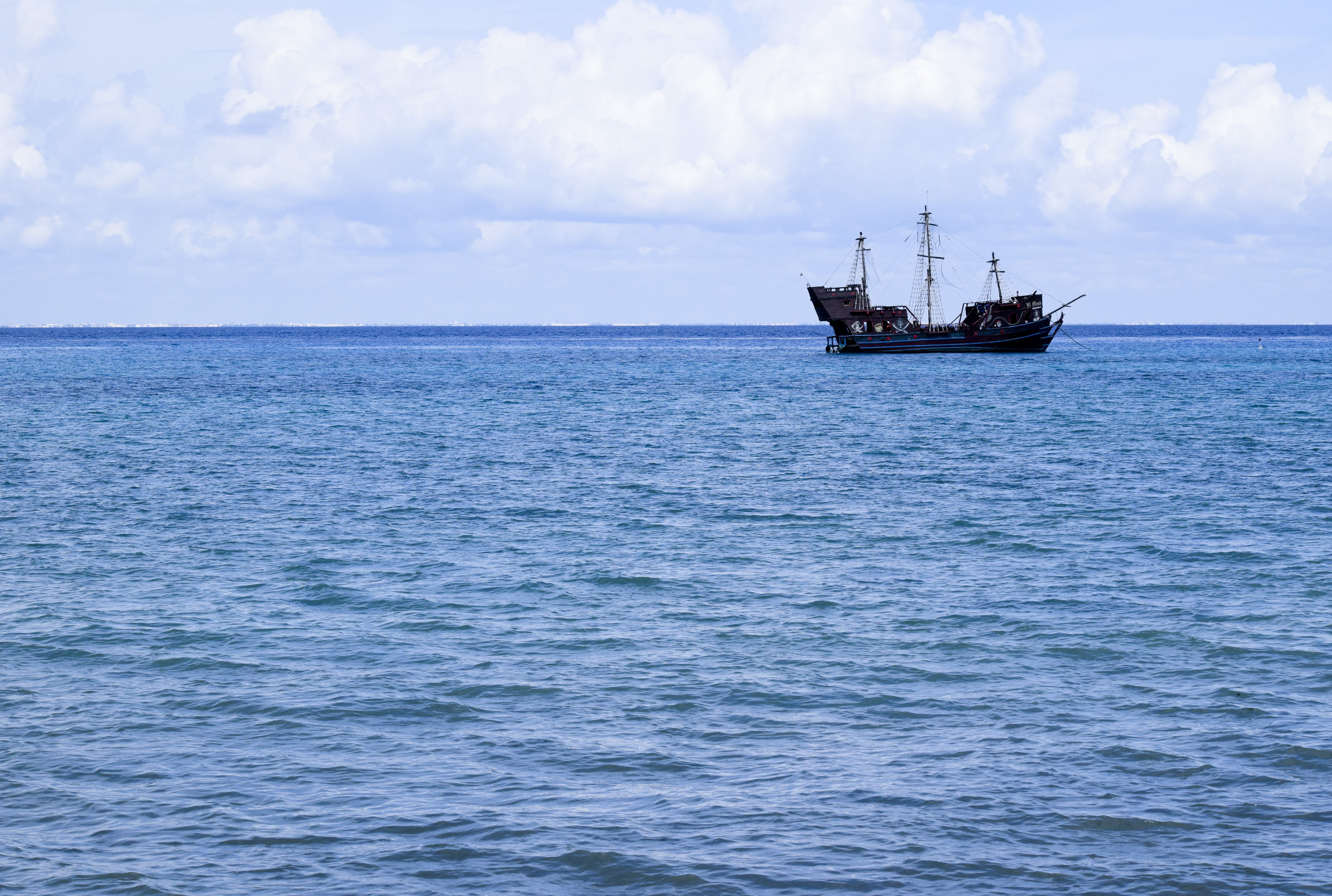 anchored, pirate, scenics - nature, ocean, 5K, water, horizon over water, tranquil scene, transportation, day, travel, no people, cozumel, mexico, tranquility, HD Wallpaper