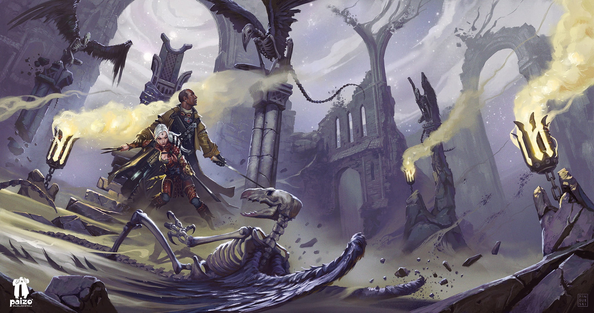 Dark, Elf, Skeleton, Temple, Warrior, Woman Warrior, 1080P, Battle, HD Wallpaper