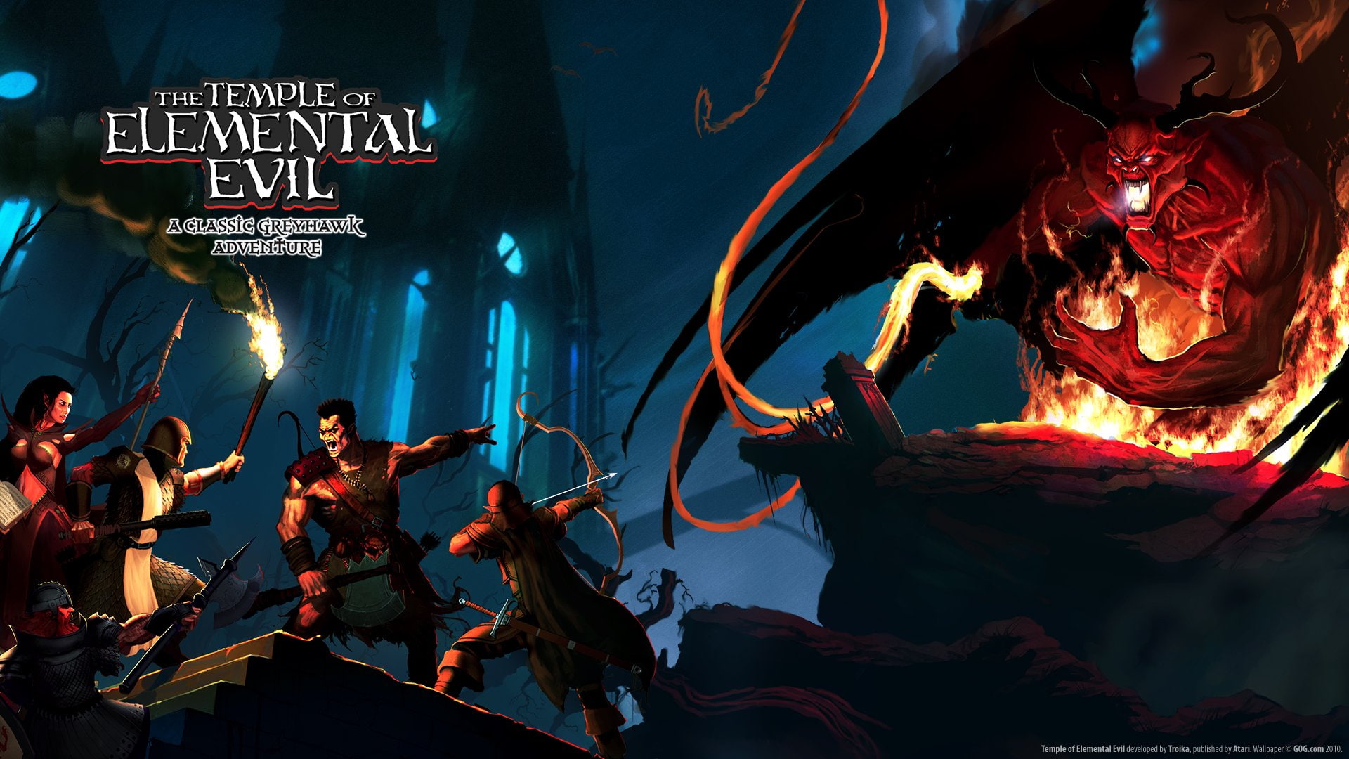 archers, games, devil, elemental, 1080P, warriors, temple, hell, rpg, dragons, fantasy, toee, video, cathedrals, evil, concept, art, HD Wallpaper