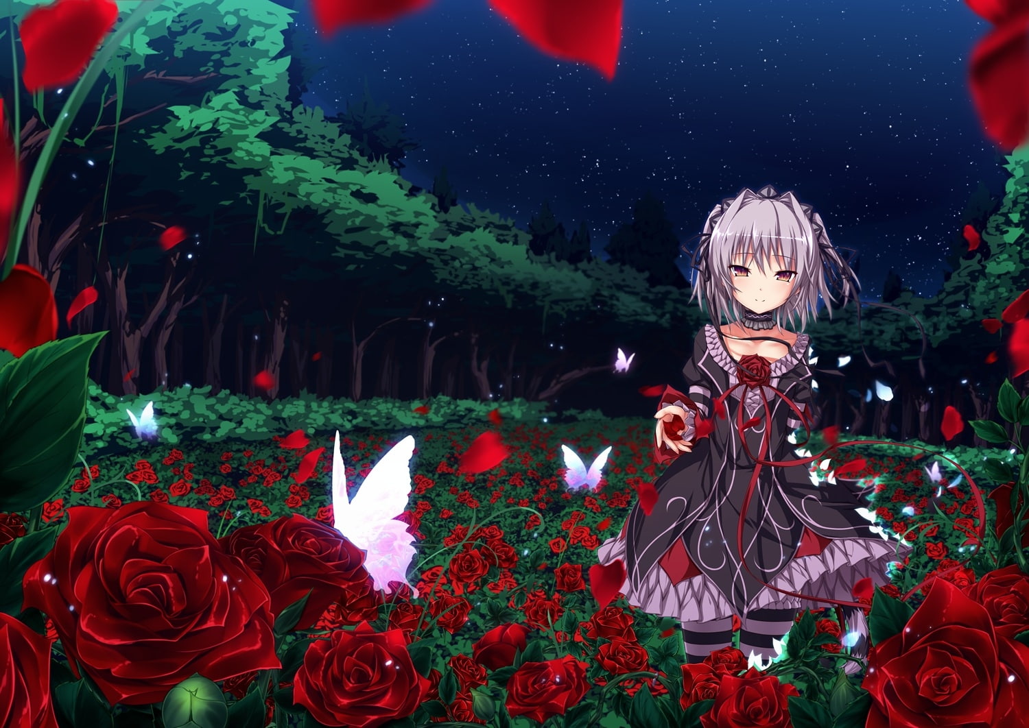 standing, representation, 720P, flower, plant, human representation, tree, night, naitou maia, art and craft, clothing, flowering plant, decoration, Anime, HD Wallpaper