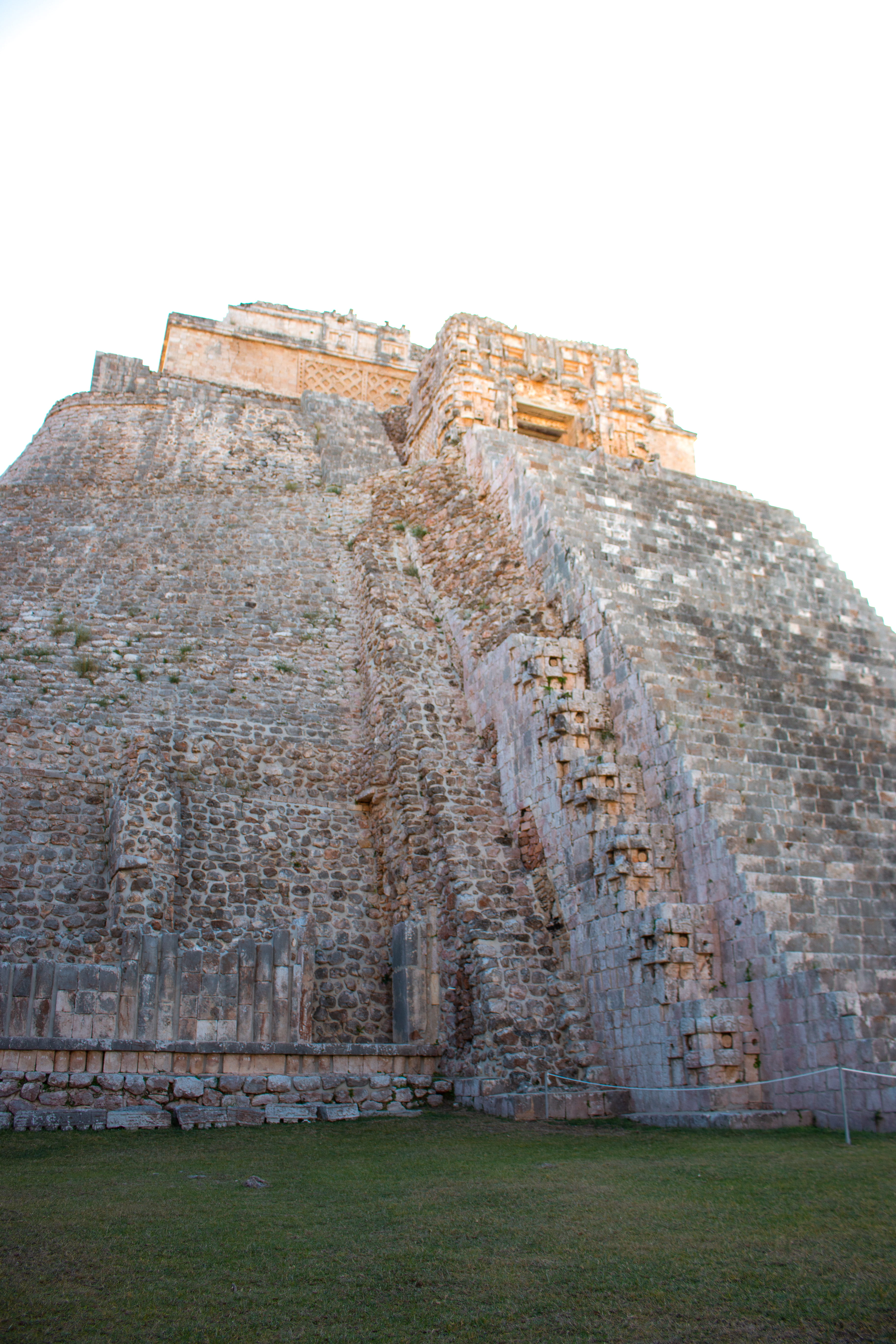 ancient, walkway, low angle view, arch, worship, building, place of worship, shrine, clear sky, building exterior, sky, triangle, uxmal, grass, yucatan, Phone HD Wallpaper