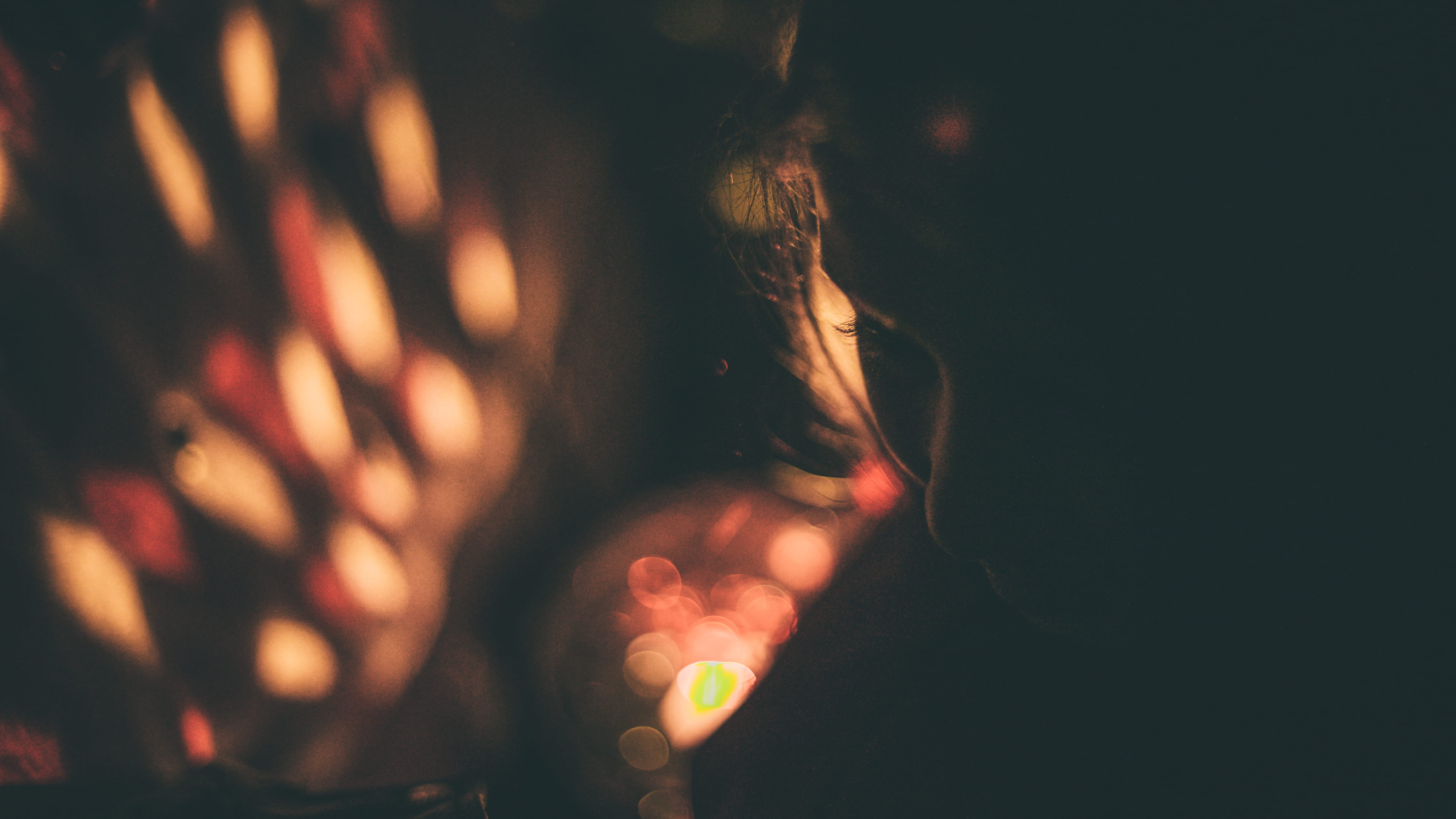close-up, woman, human hand, canon, fire, child, indoors, neon photography, photography, human body part, hand, lights, women, flare, night, bokeh, black background, HD Wallpaper