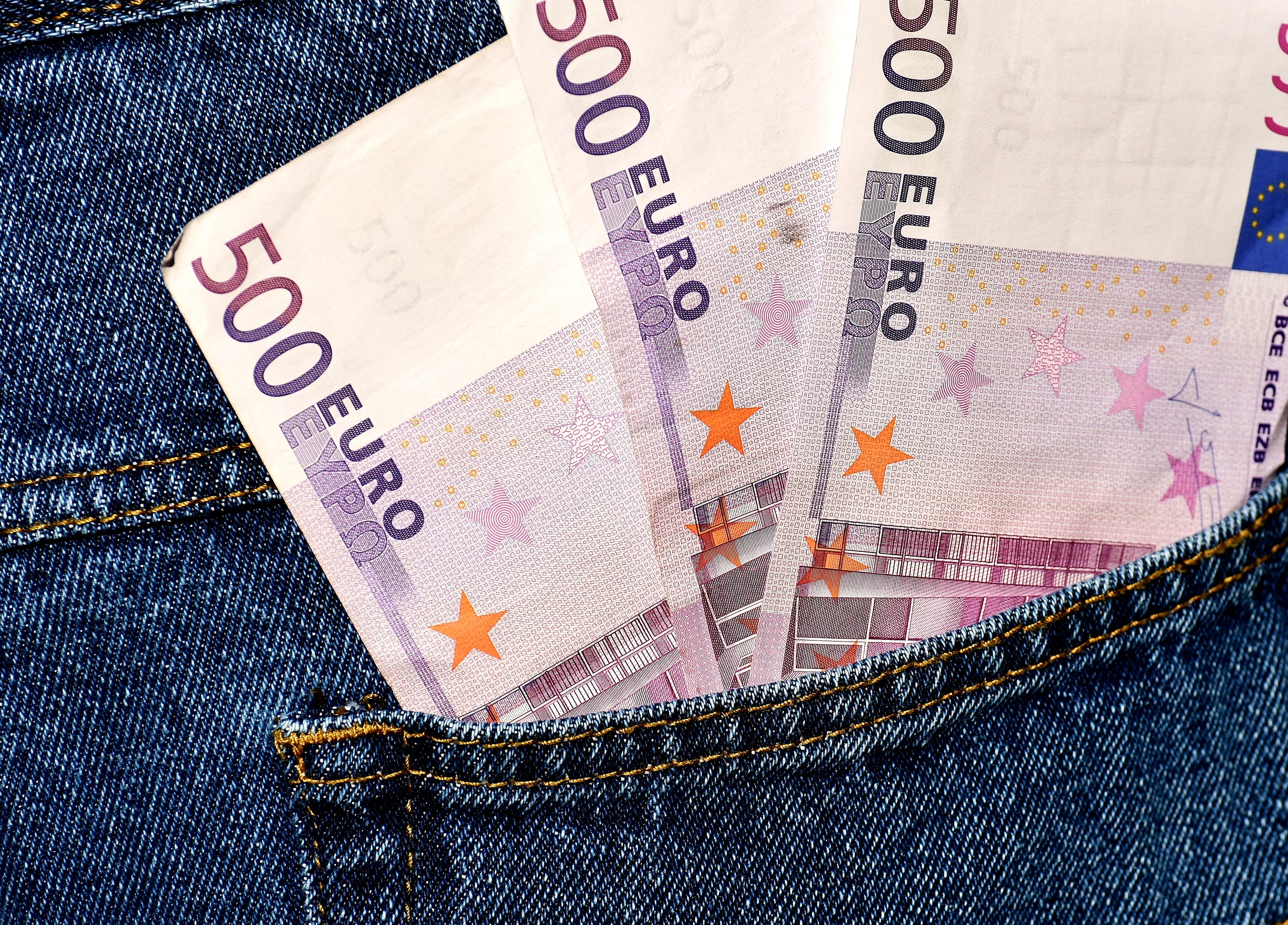 dirty money, textile, denim, no people, high angle view, number, business finance and industry, close-up, finance, in the pocket, business, Euro, indoors, HD Wallpaper