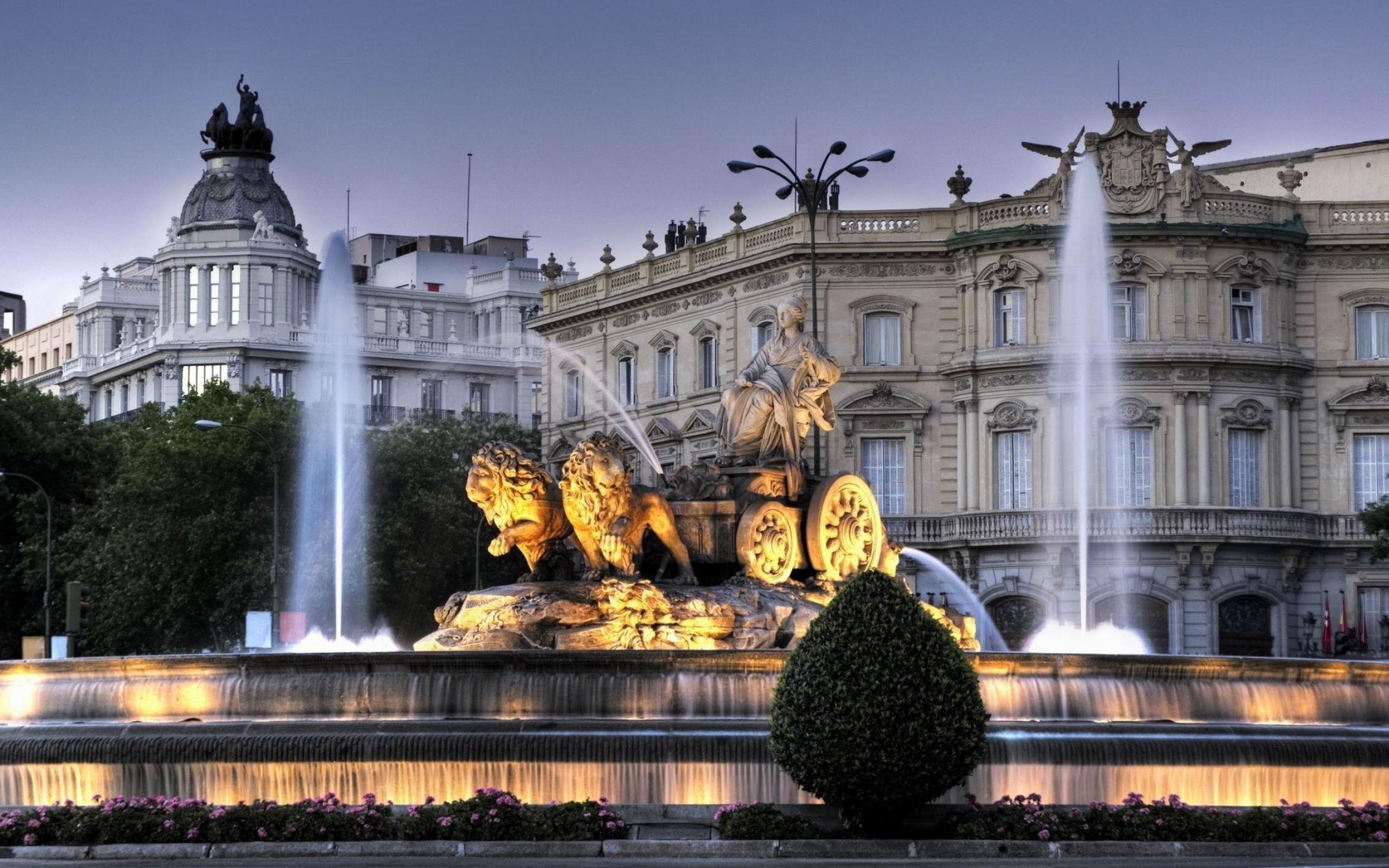 the chariot, fountain, 2K, cibeles, Palace, Palace of Linares, lions, madrid, HD Wallpaper
