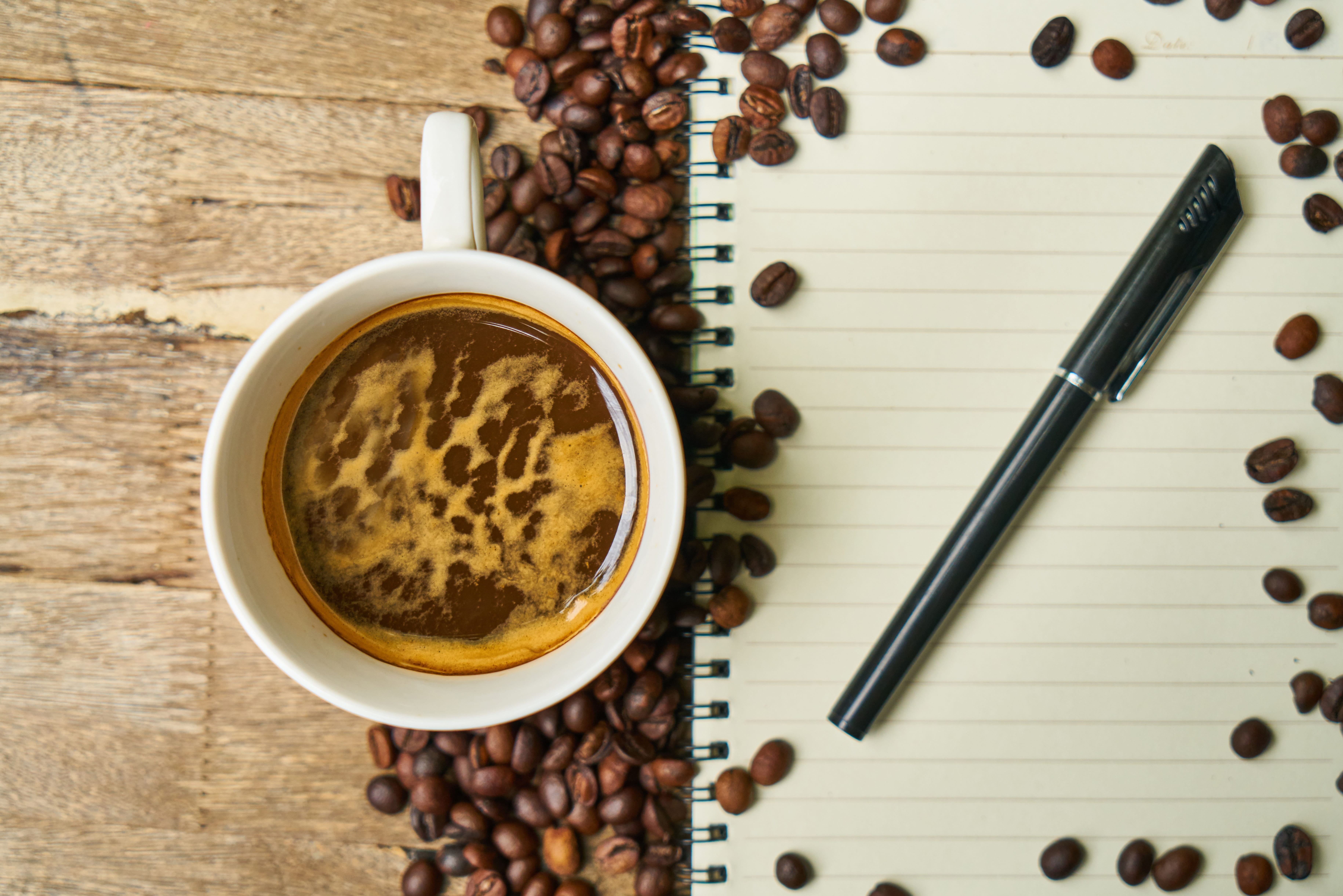 pen, still life, backgrounds, delicious, coffee, food, work, fountain pen, wake, pencil, colombia, cafe, detail, white, freshness, healthy eating, school, HD Wallpaper