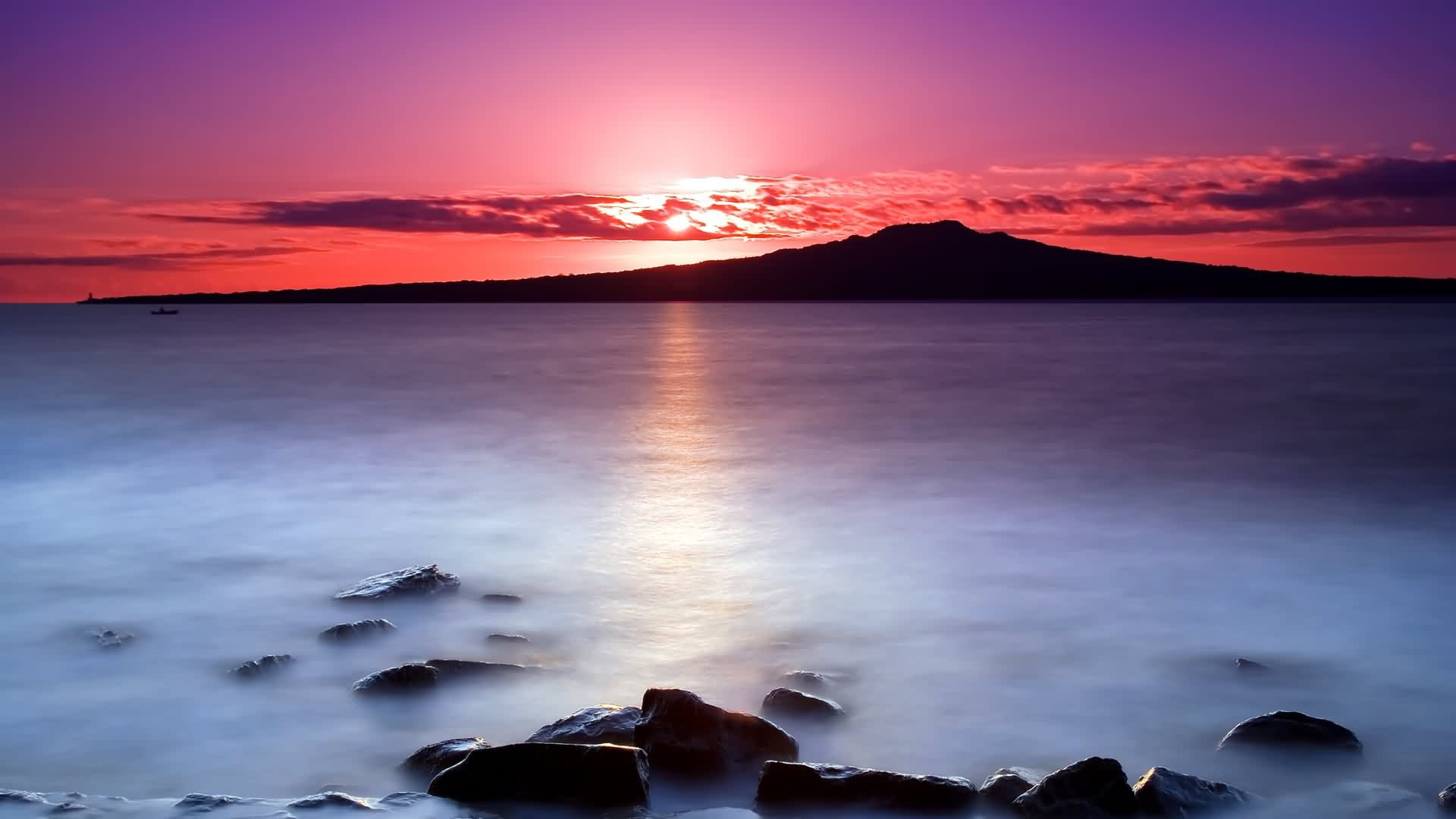 freshness, hd, Blue, oceans, nature, Cool, morning, warm, 1080P, reddish, sunrise, art, HD Wallpaper