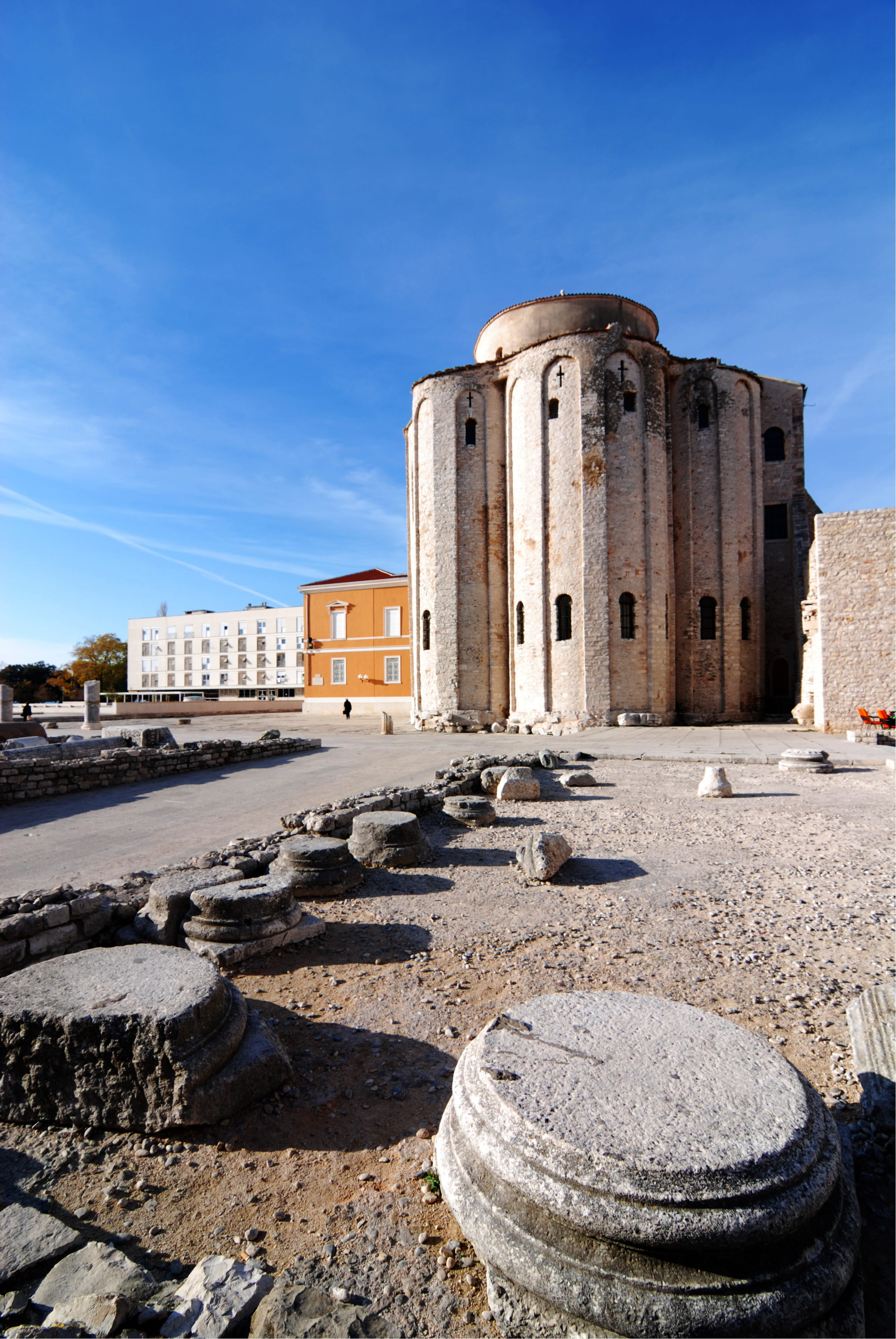 building, archaeology, the past, st donat, blue, old, history, old ruin, building exterior, architectural column, no people, antic, zadar, ruined, day, Phone HD Wallpaper