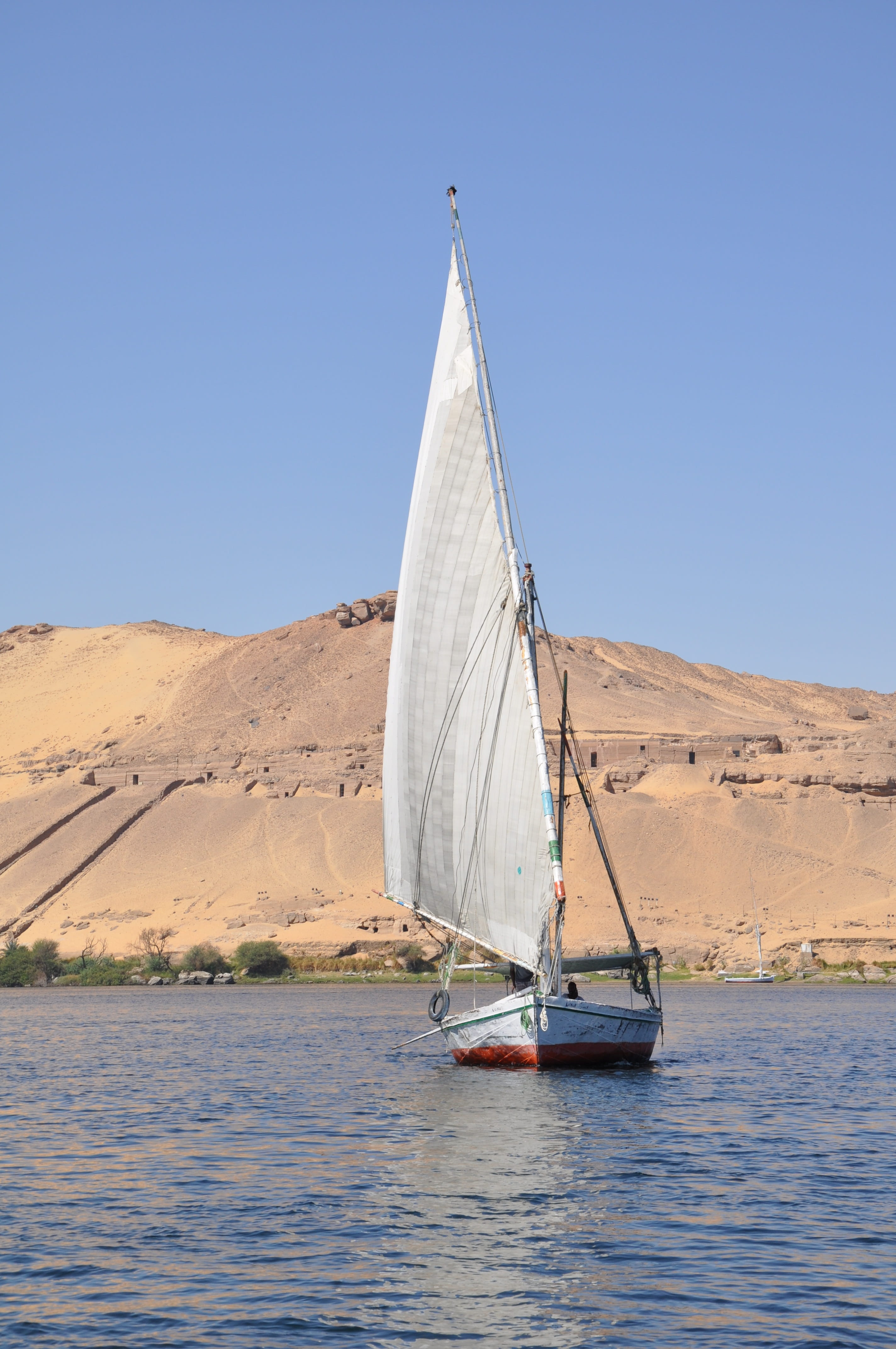water, Egypt, sailing, sea, sand, waterfront, Felucca, environment, blue, canvas, sky, nature, 4K, clear sky, nautical vessel, day, desert, river, sailboat, Phone HD Wallpaper