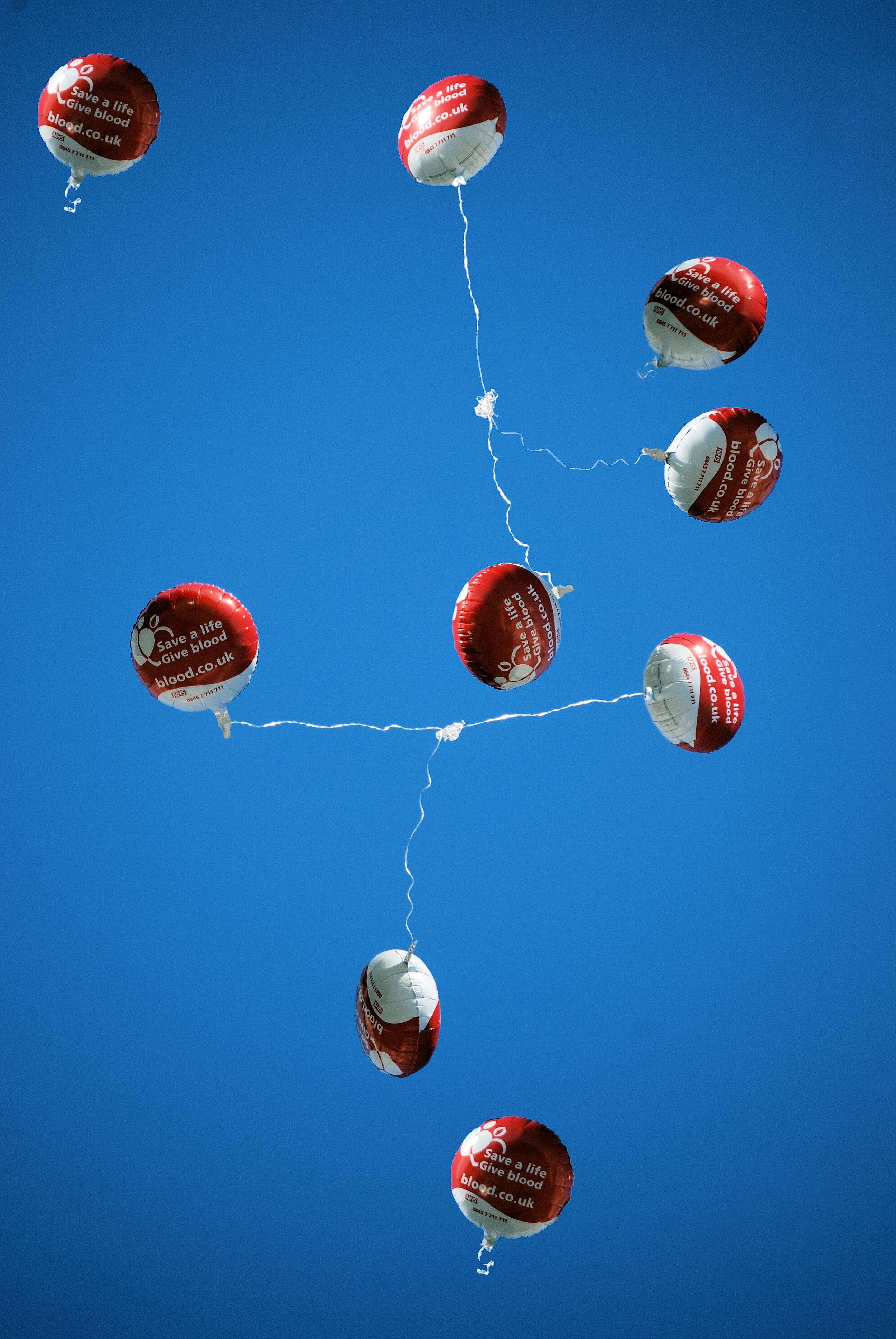 mid-air, 4K, nature, Balloons, no people, Blue, day, clear sky, low angle view, fun, red, celebration, sport, group of objects, blue, flying, festival, Phone HD Wallpaper
