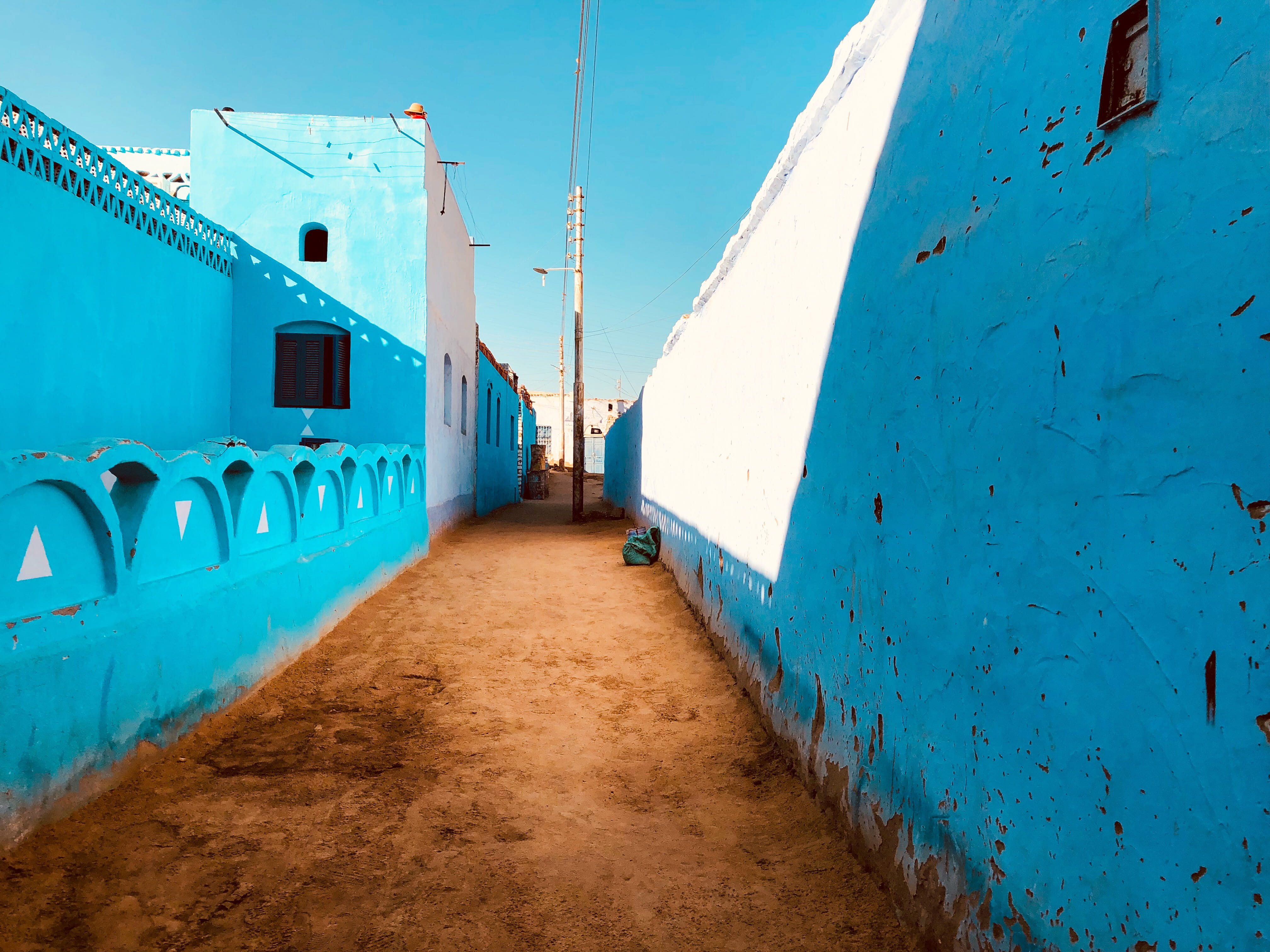 sunlight, egypt, industry, town, blue, architecture, shadow, absence, home, transportation, outdoors, watercraft, built structure, aswan, building, the way forward, HD Wallpaper