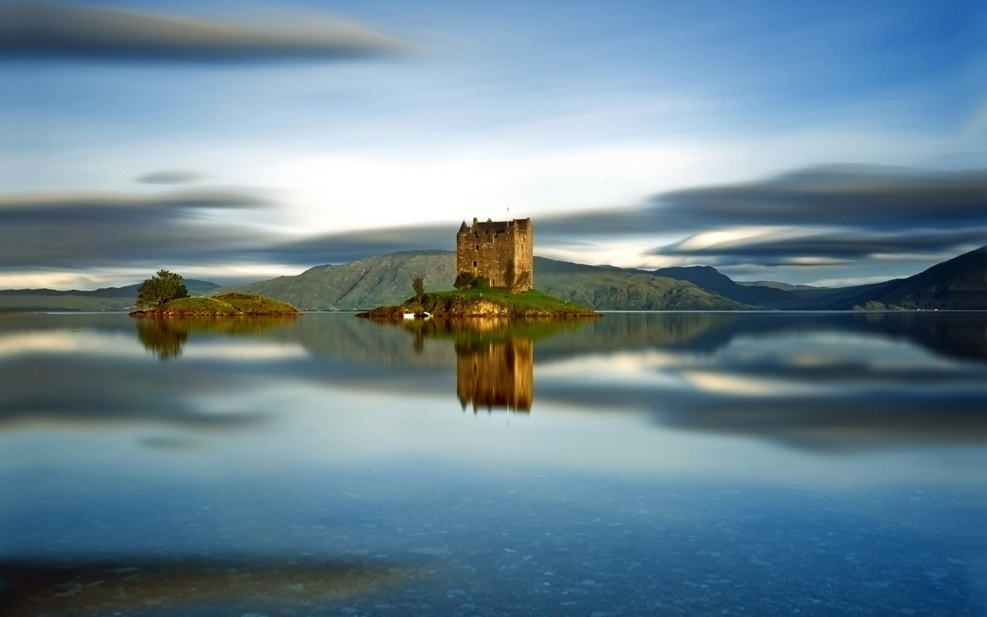 landscape, beige, scotland, castle, castle stalker, lake, concrete, 1080P, stalker, HD Wallpaper