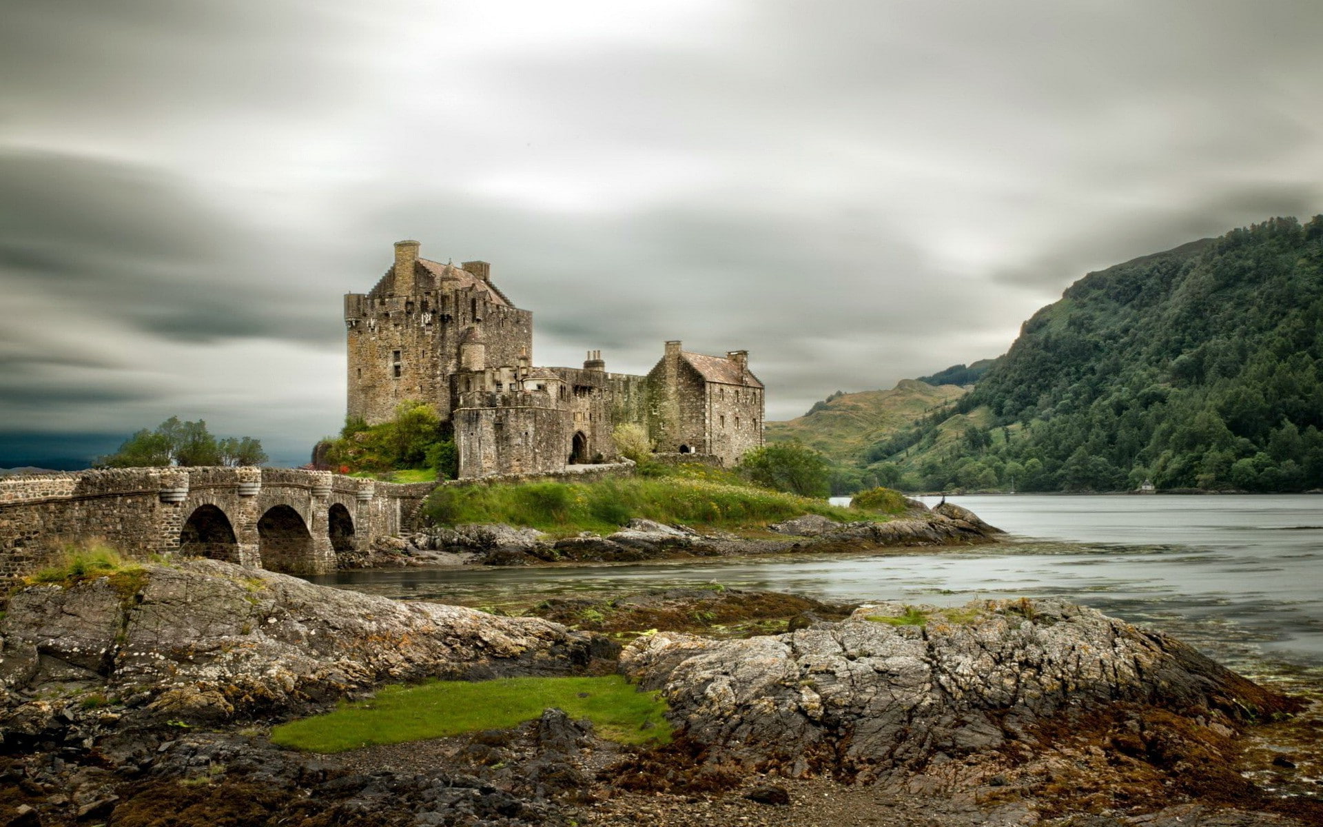clouds, bridge, UK, Eilean Donan, Scotland, 1080P, HD Wallpaper