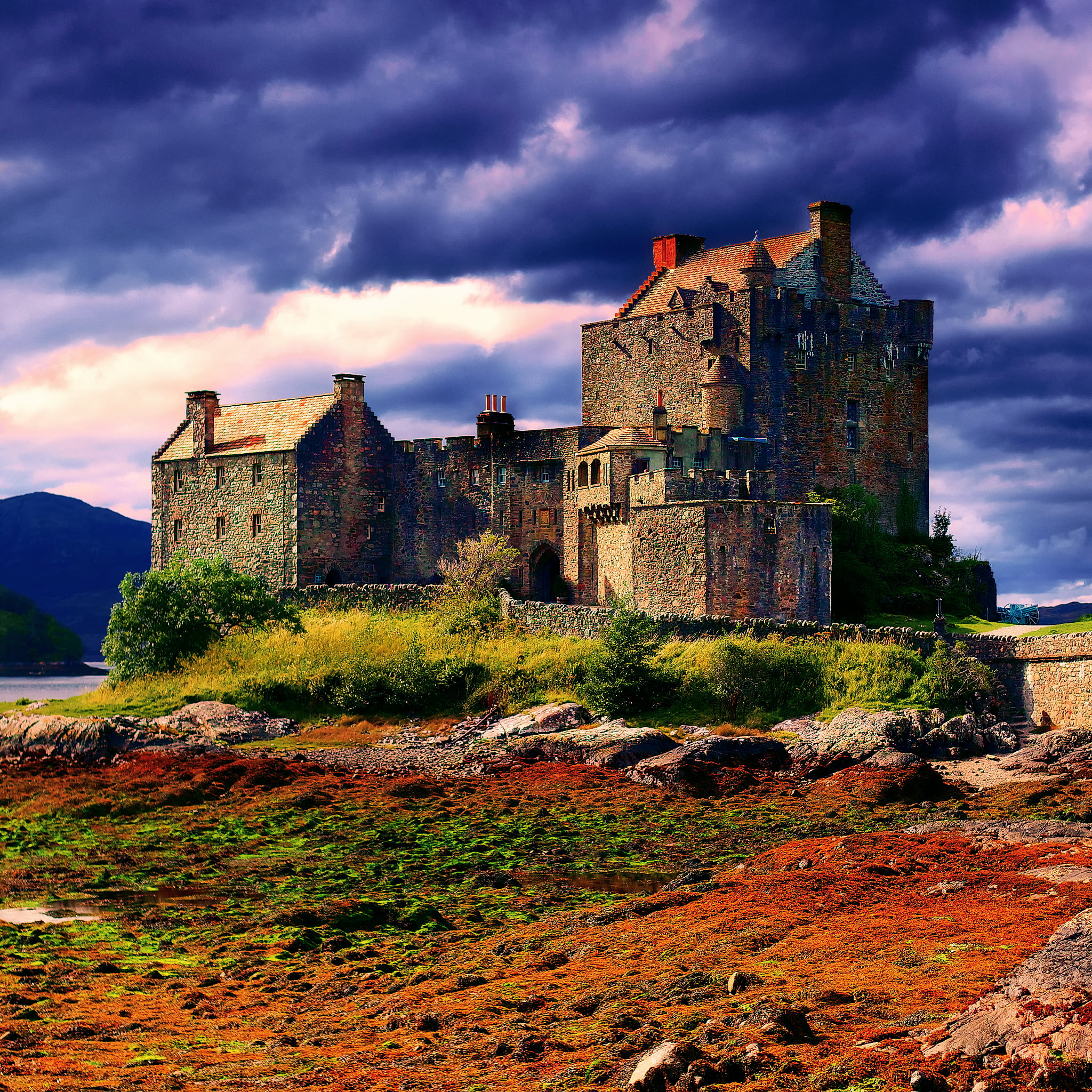 September, Eilean Donan, the sky, building exterior, old ruin, building, concrete, clouds, no people, travel destinations, Scotland, old, sky, nature, low angle view, Phone HD Wallpaper
