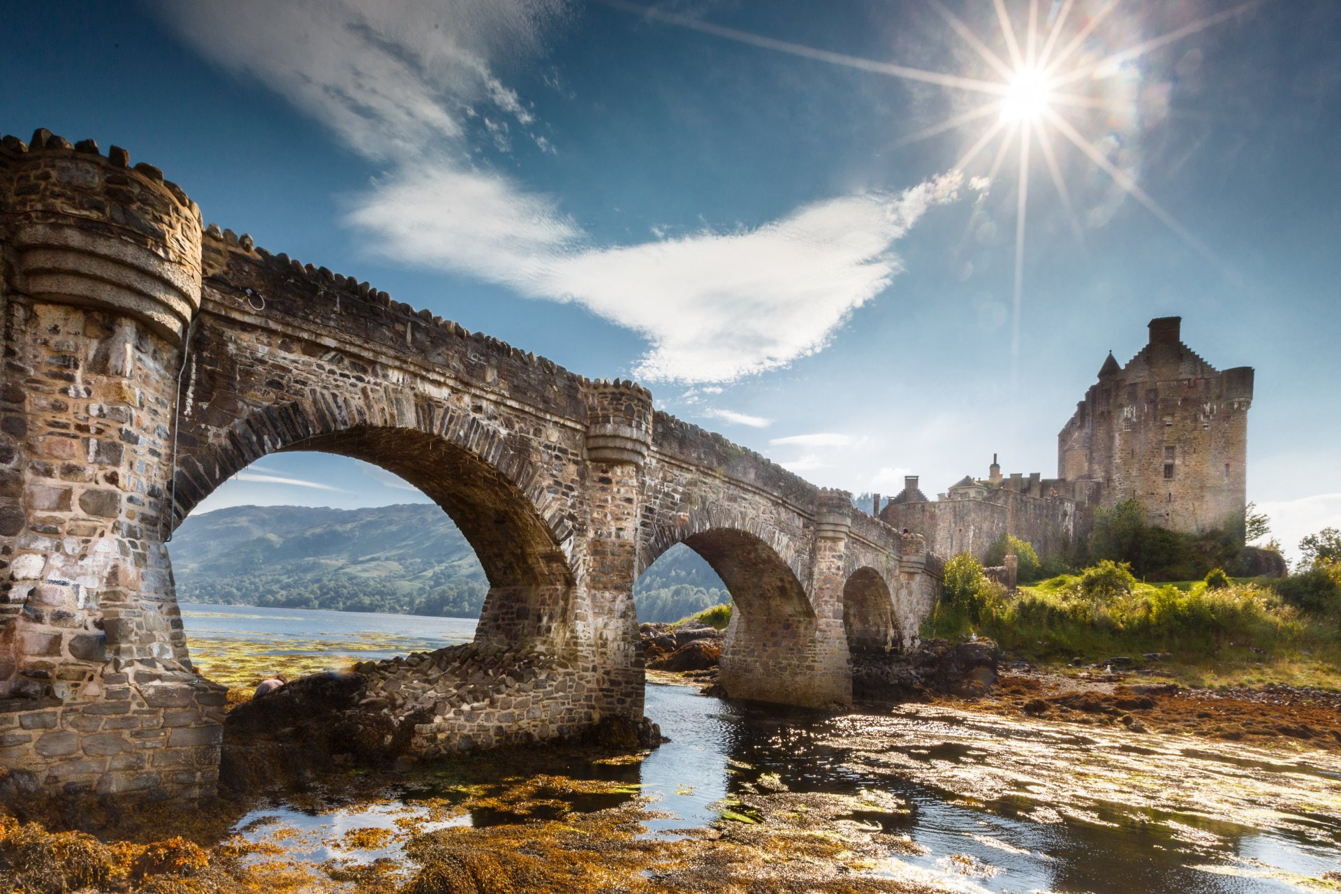Castle, Eilean Donan Castle, Sunbeam, 1080P, Castles, Scotland, Bridge, HD Wallpaper