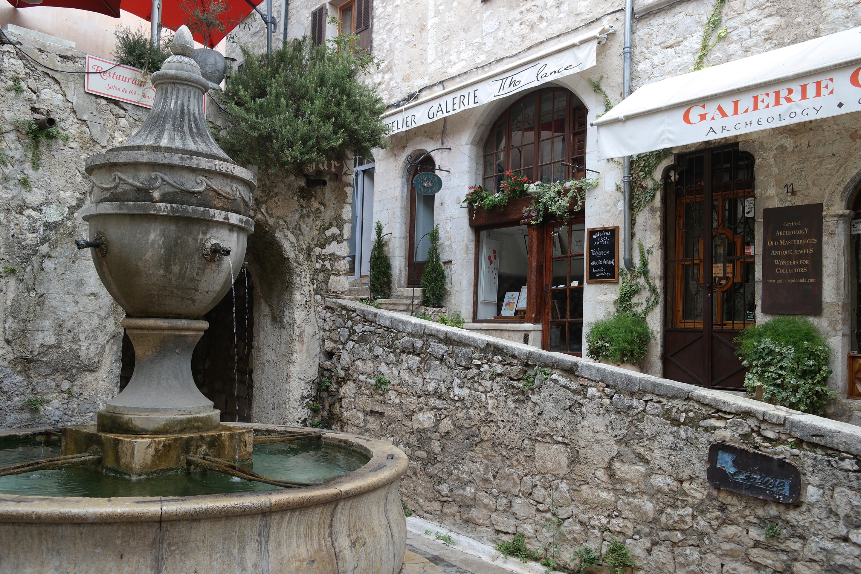 France, Cote dazur, 2K, street, fountain, gallery, Saint-Paul-de-Vence, HD Wallpaper