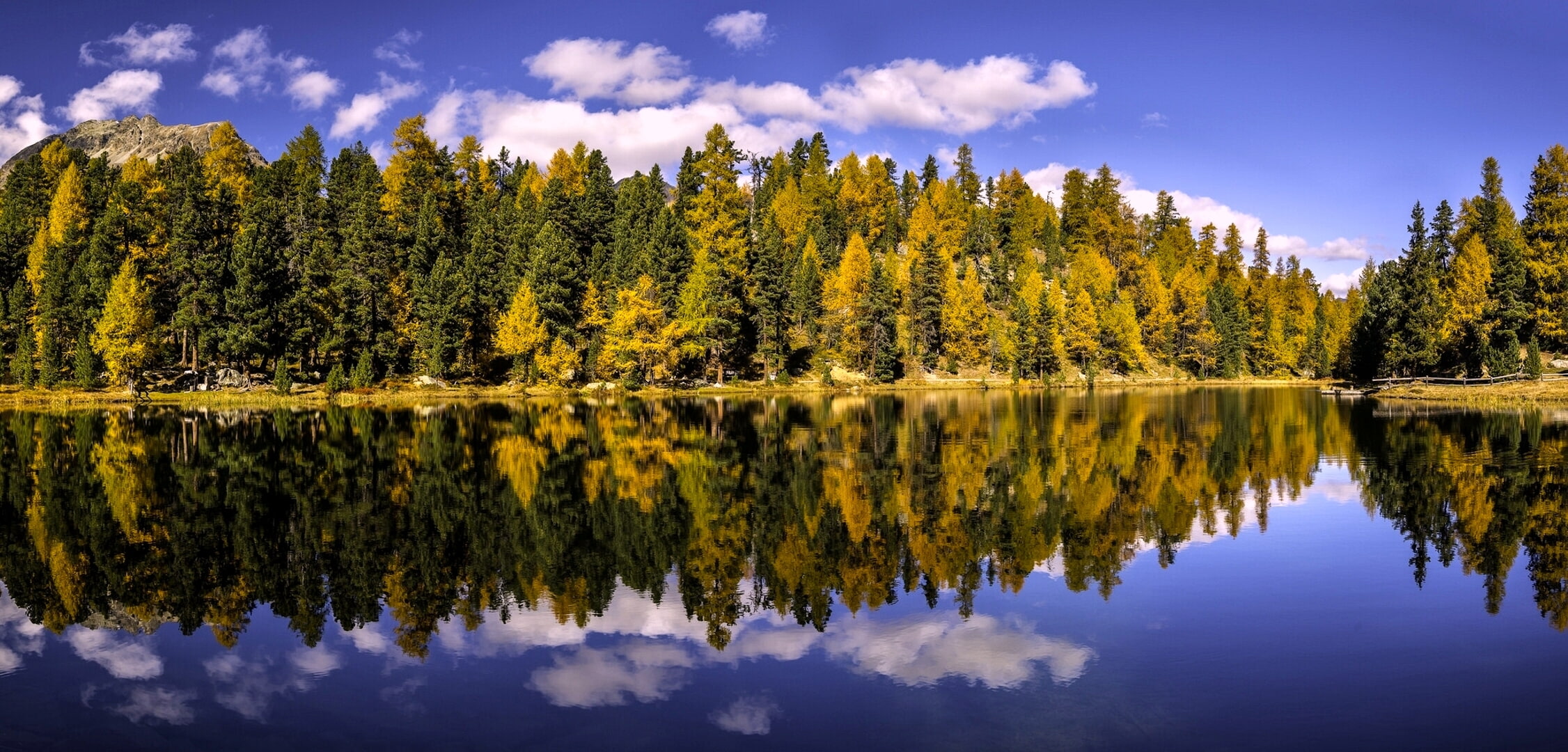 trees, Upper Engadine, forest, reflection, Graubünden, 1080P, The Upper Engadine, autumn, lake, Switzerland, Canton of Grisons, the Canton of Grisons, HD Wallpaper