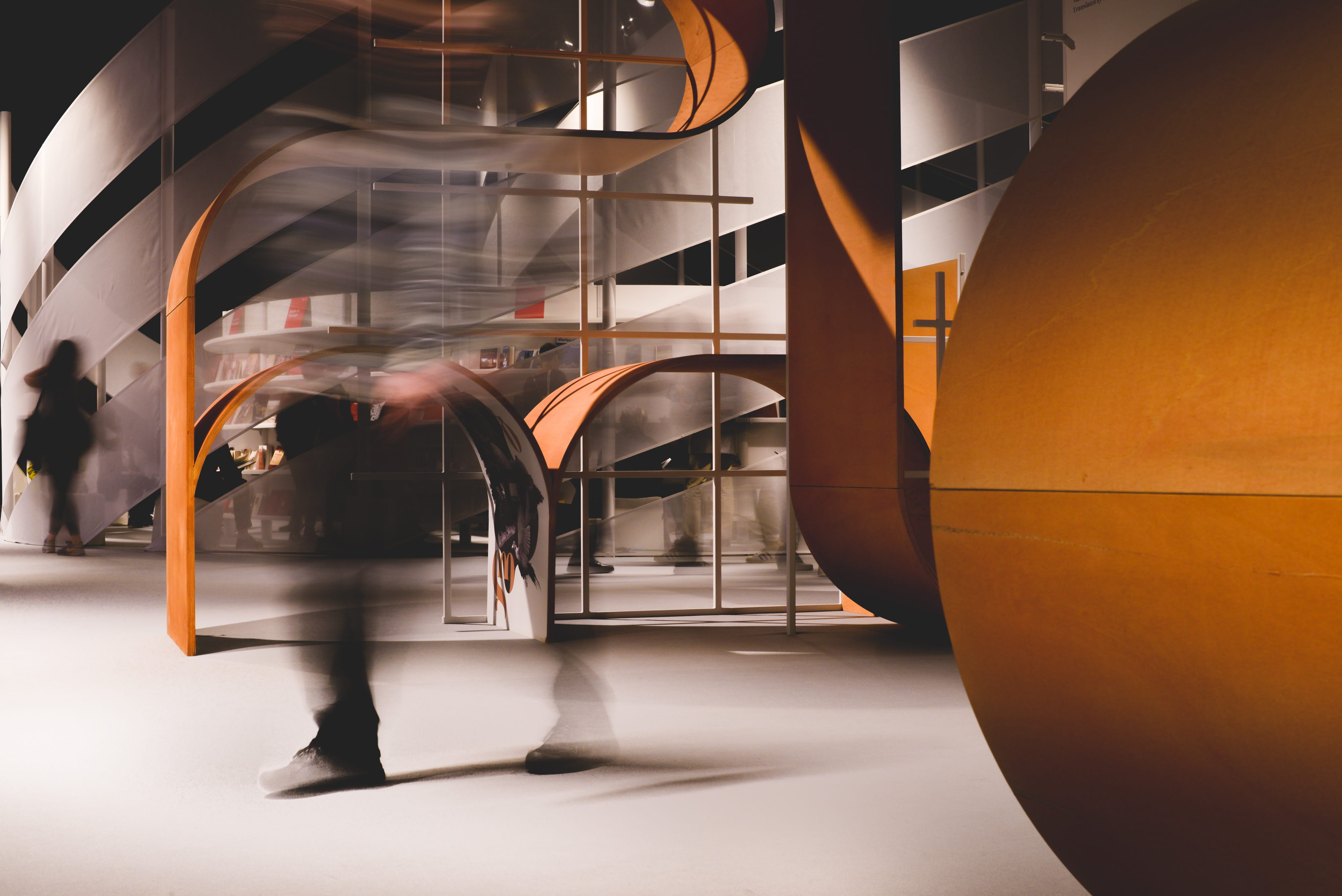 motion, leisure activity, frankfurt, young adult, travel, flooring, indoors, blurred motion, book fair, architecture, lighting, staircase, adult, glass - material, HD Wallpaper