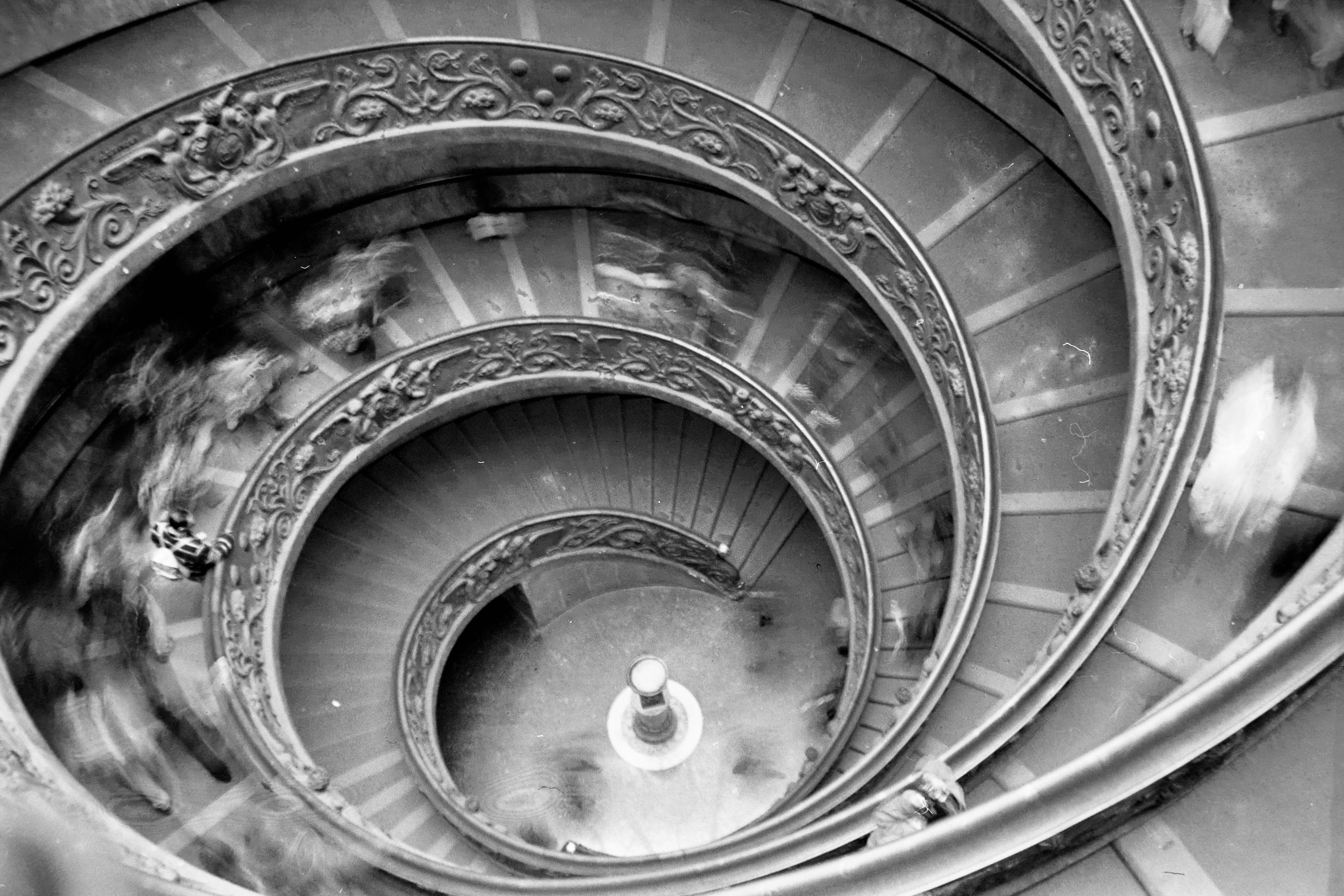 geometric shape, design, railing, slide, banister, handrail, 90s, 20th century, vatican museum, high angle view, spiral staircase, 35 mm, travel destinations, HD Wallpaper