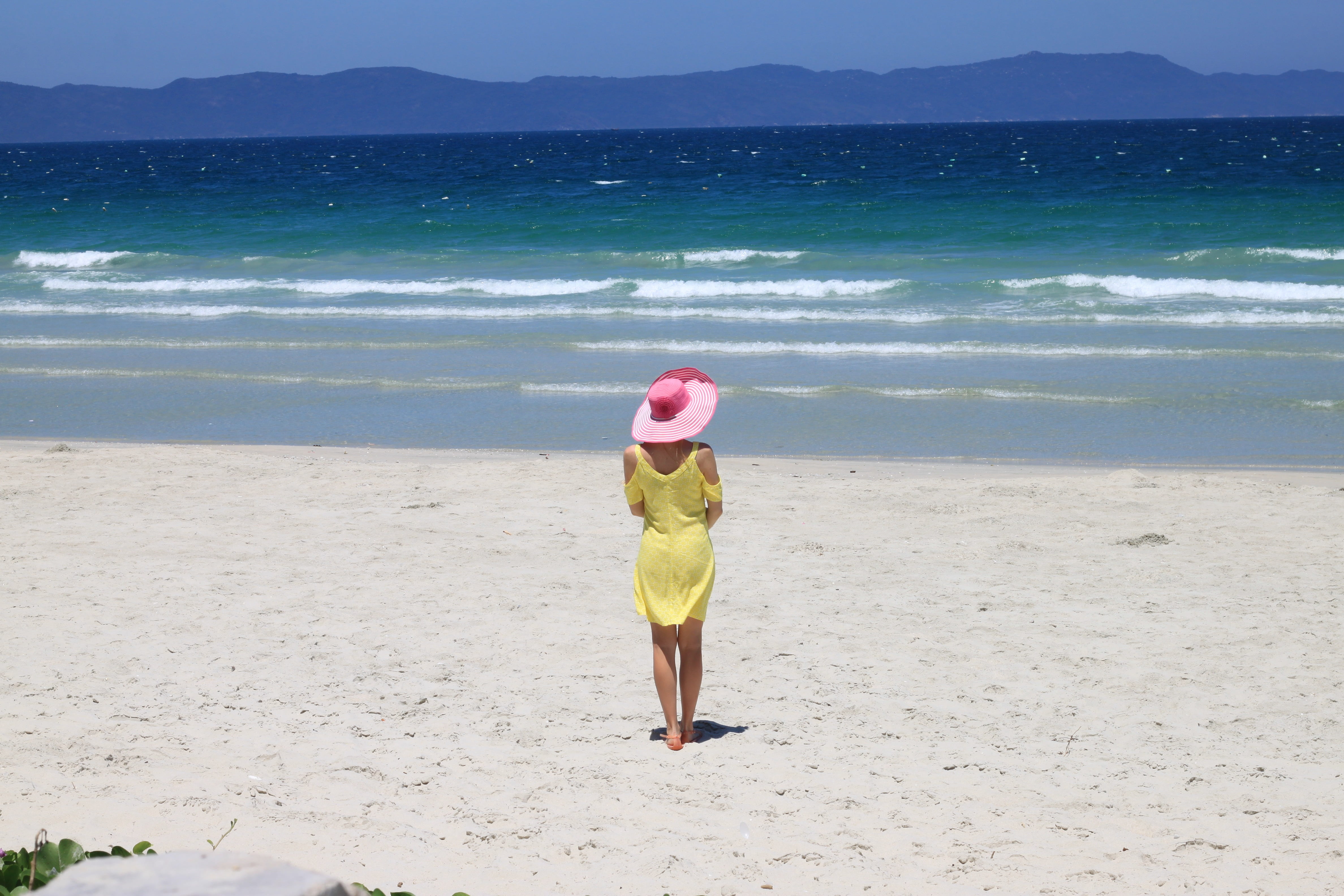 vietnam, land, view, woman, nha trang, sea ​​shore, nature, blue, by the sea, summer, sun, sunny, ease, women, sand, dress, leisure activity, the girl of the sea, HD Wallpaper