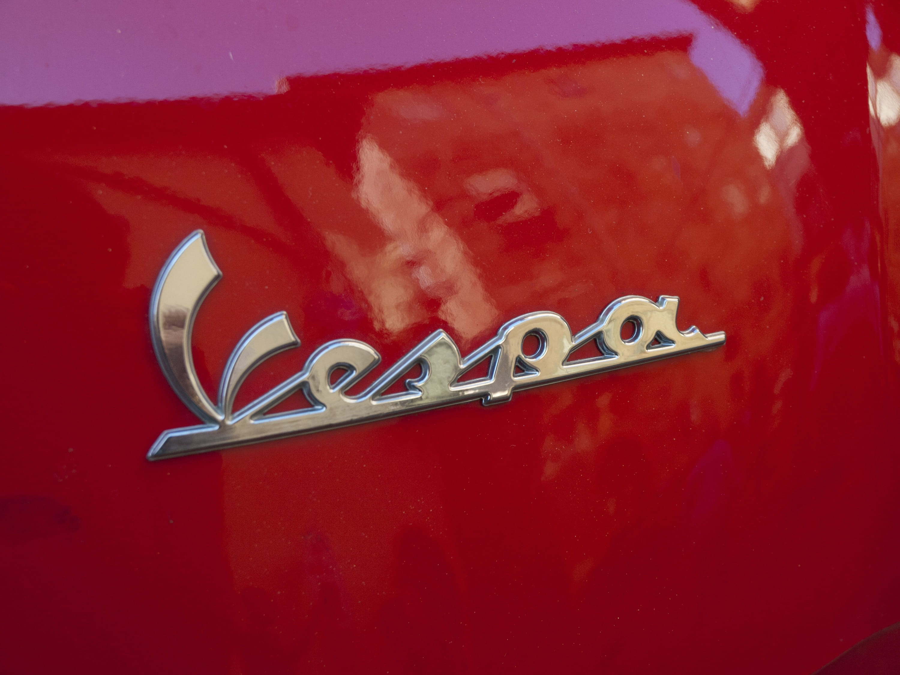 logo, still life, close-up, creativity, capital letter, single word, cult, metal, silver colored, 2K, letter, motor scooter, vespa, city, lettering, italy, HD Wallpaper
