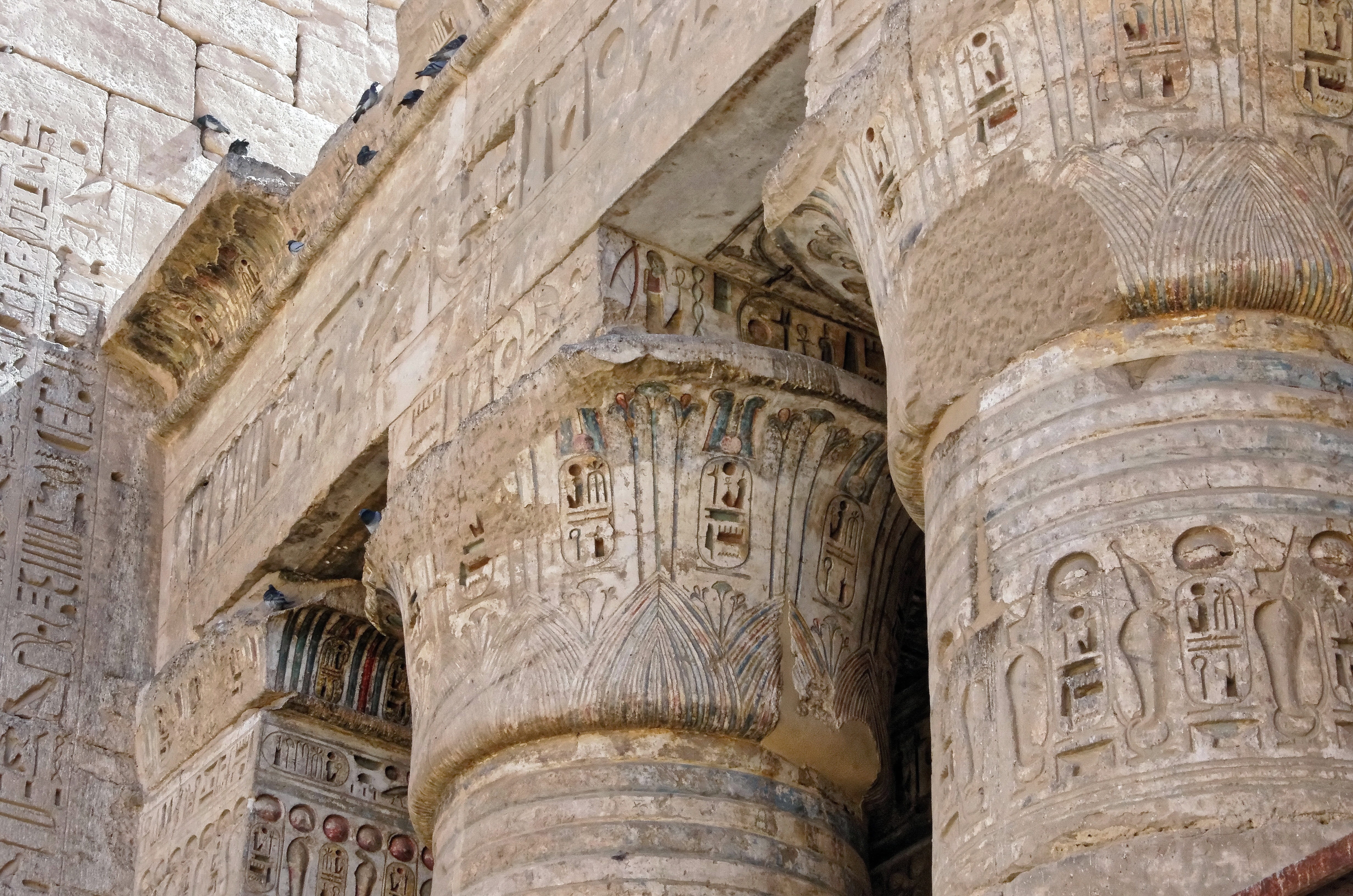 the past, ancient, ruined, ornate, architectural column, egypt, temple, belief, no people, columns, travel destinations, decoration, architecture, 4K, HD Wallpaper